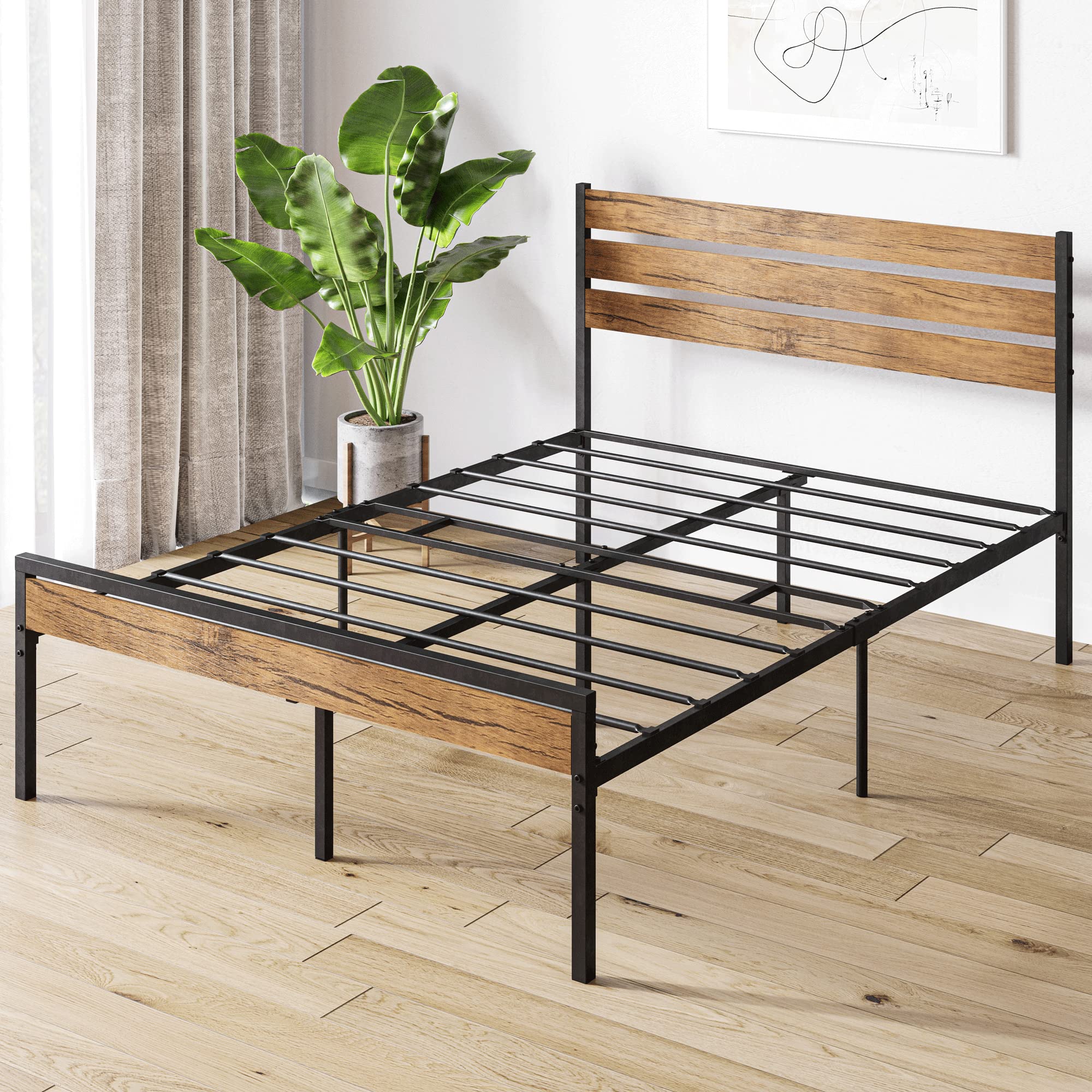 Amyove Full Size Metal Bed Frame with Storage - Sturdy Platform Bed with Headboard & Footboard, No Box Spring Required - Easy Assembly for Bedroom, Guest Room & Dorm