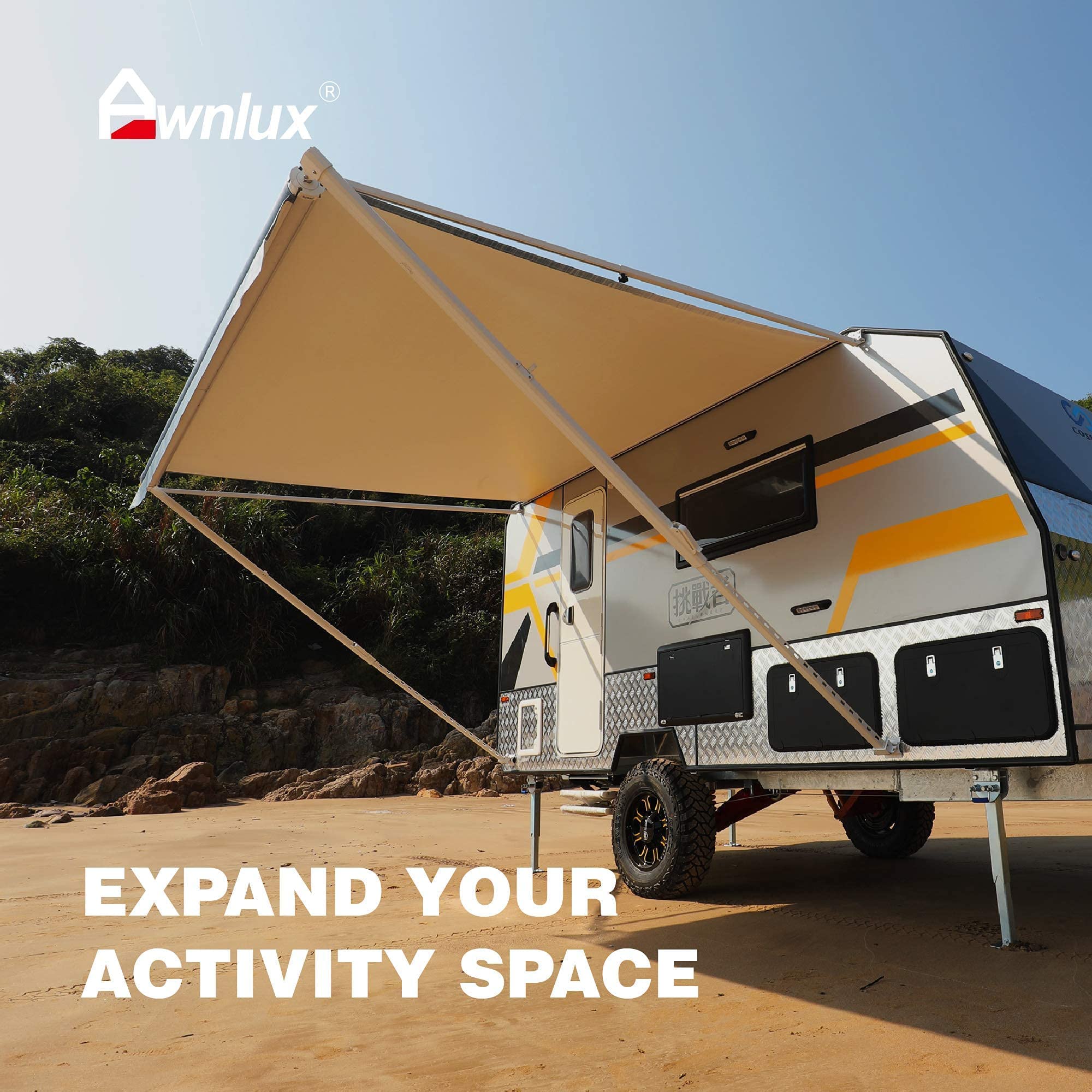 **AWNLUX RV Awning Fabric Replacement - 11' Waterproof Vinyl Shade Screen, Universal Fit for Awnings & Camping - UV Sun Blocker Canopy Shelter, Gray Fade (10'2