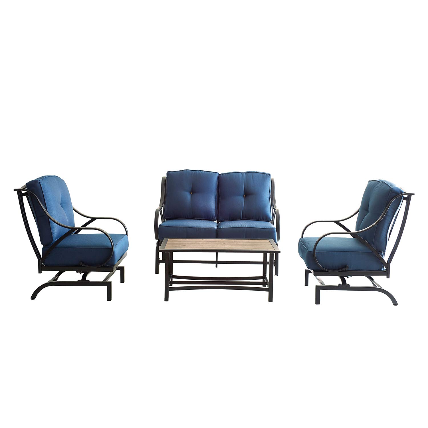 Premium 4-Piece Outdoor Patio Conversation Set with Coffee Table - Durable Metal Frame & Soft Cushions - Blue Garden Bistro Furniture for Backyard, Poolside or Deck Relaxation