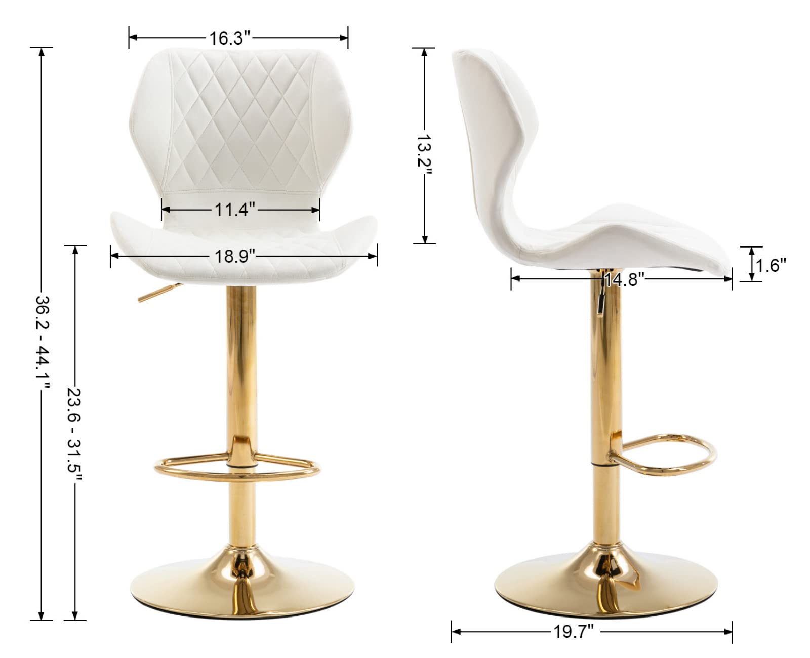 2-Pack Swivel Bar Stools with Adjustable Height & Backrest - Modern Velvet Counter Chairs with Golden Base for Kitchen Island, Dining Room & Home Bar - Perfect for Entertaining, Breakfast Nook & Small Spaces (Cream)