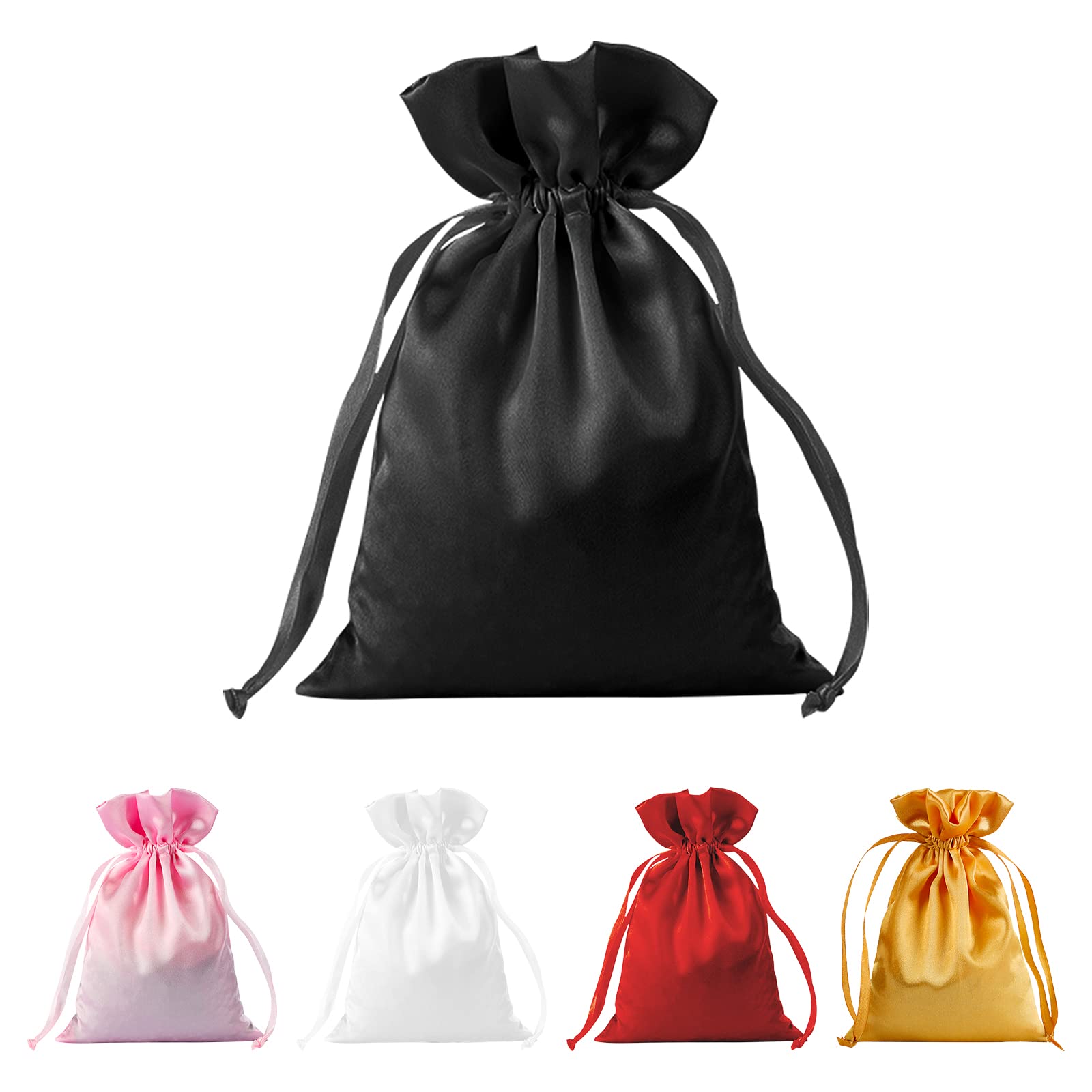30pcs Black Satin Drawstring Gift Bags 6x9.5 Inch - Elegant Wedding Favor Pouches, Christmas Party Favors, Jewelry Storage Bags for Small Items - Perfect for Bridal Showers, Birthday Gifts & Holiday Events