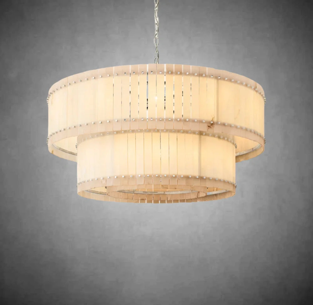 Elegant Alabaster Round Tiered Chandelier - Modern Crystal Ceiling Light Fixture for Dining Room, Bedroom & Living Room Decor