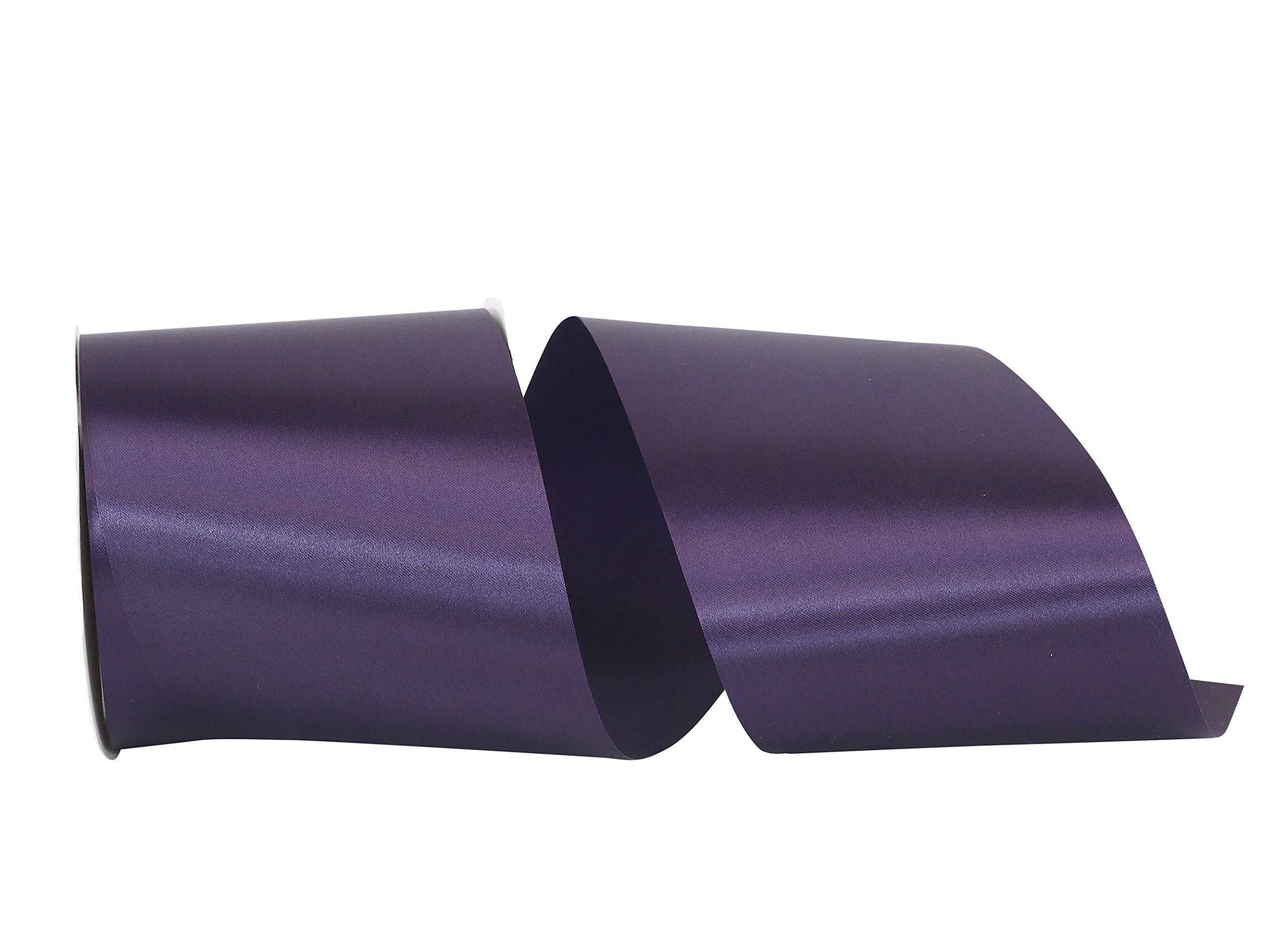 Reliant Ribbon Single Face Satin Allure SFS Ribbon - 4 Inch x 50 Yards, Plum Color - Perfect for Gift Wrapping, Wedding Decorations, and DIY Craft Projects