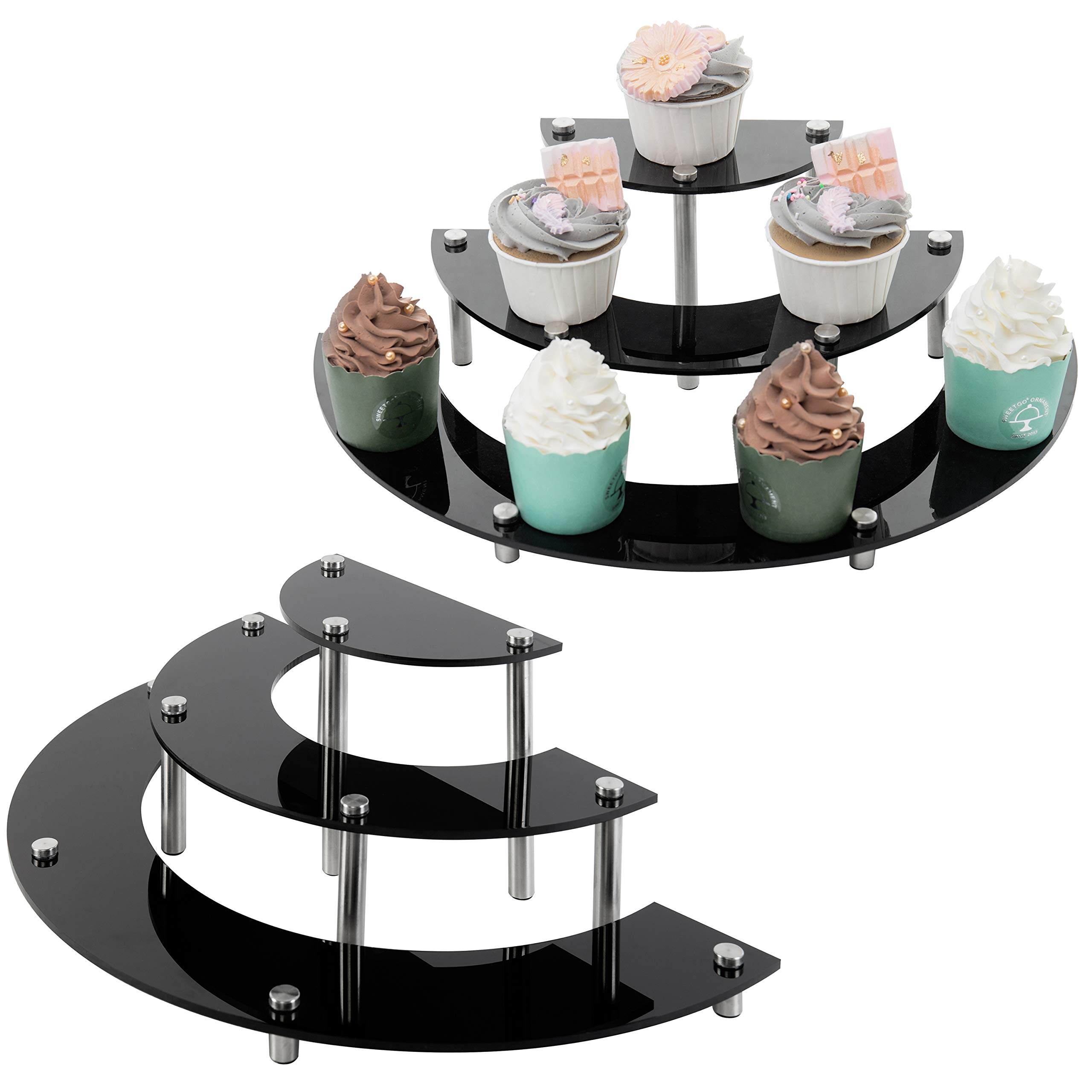 MyGift 6-Piece Black Acrylic Semicircle Cupcake Stand Set - Dessert Display Riser for Tabletop Showcase, Party Serving & Bakery Presentation