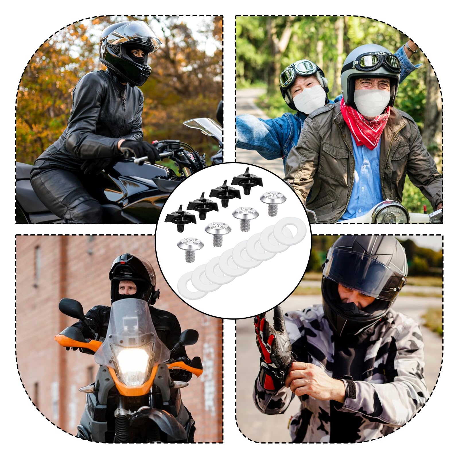 8 PCS Motorcycle Helmet Visor Screws Kit with Rubber Washers - Replacement Fixing Screws Set for Motocross & ATV Helmets - Durable Black Helmet Accessories for Off-Road Riding & Racing