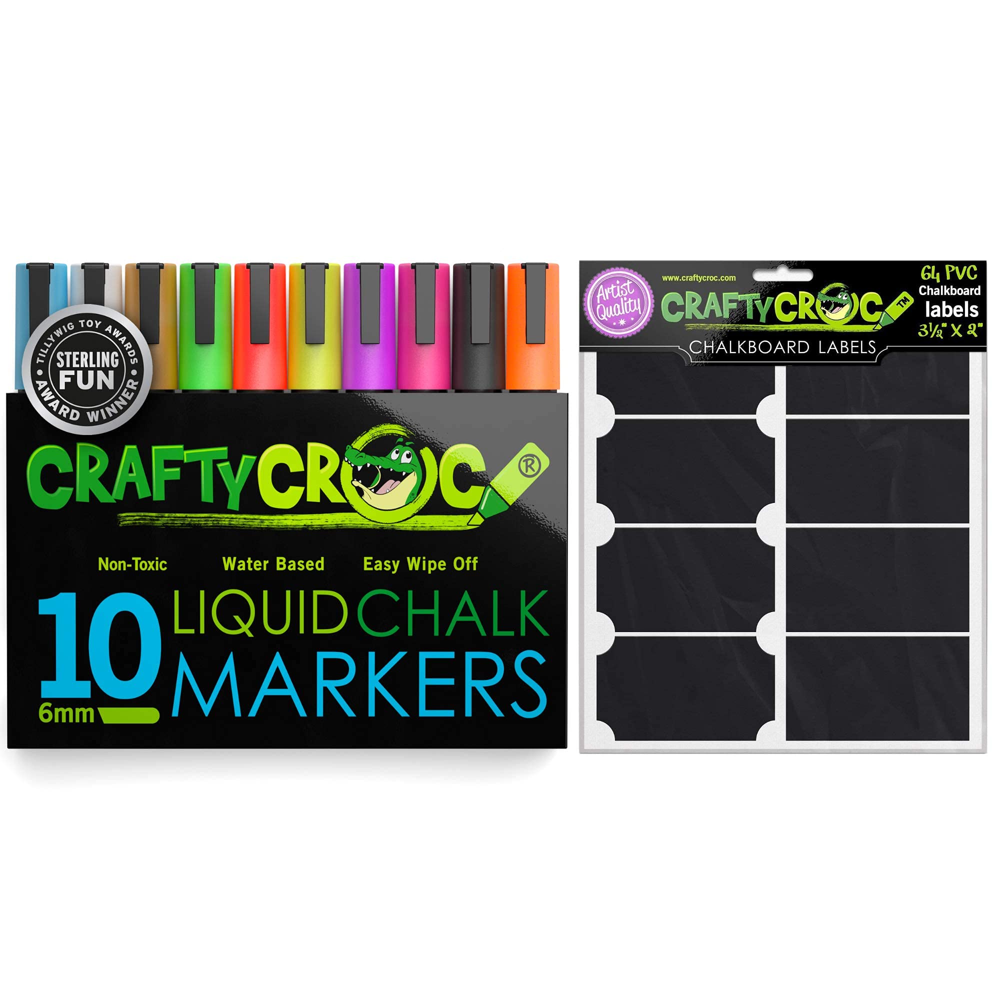 Vibrant Neon & Rectangle Chalk Markers & Labels Bundle - 10 Pack Neon Markers + 64 Pack Chalkboard Labels for Restaurants, Classrooms & Retail Signage