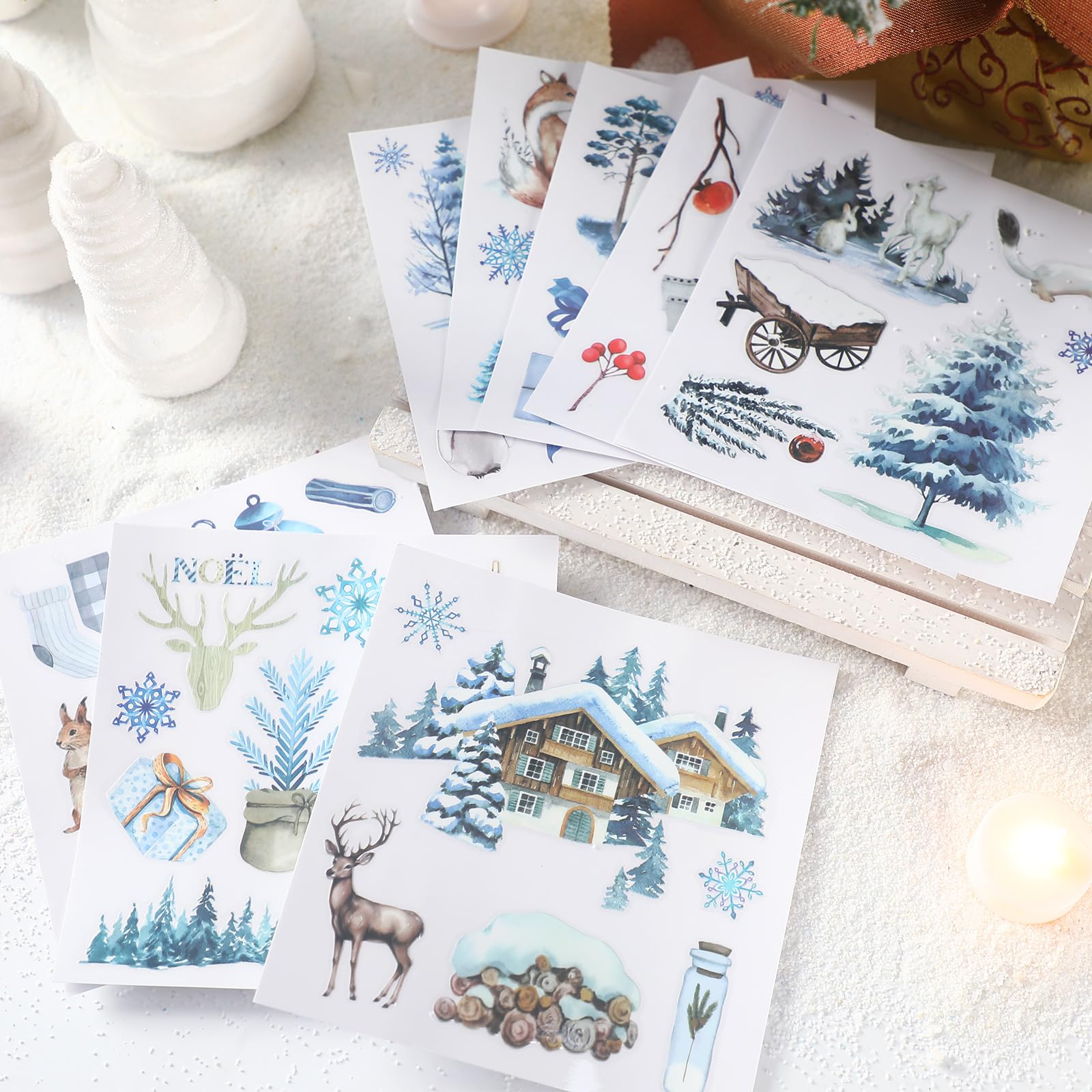 SATINIOR 16 Sheets Winter Snowflake Stickers - DIY Scrapbook Decals for Wood Furniture, Fabric, Journals, Envelopes & Crafts (5.9x5.9 Inch) - Perfect for Holiday Decorations, Gift Wrapping & Memory Books