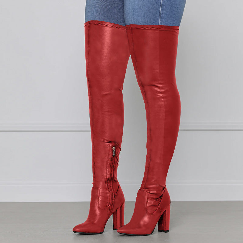 Stylish Side Zipper Chunky Heel Over-The-Knee Boots for Women - Perfect for Fall Fashion, Night Out & Winter Outfits