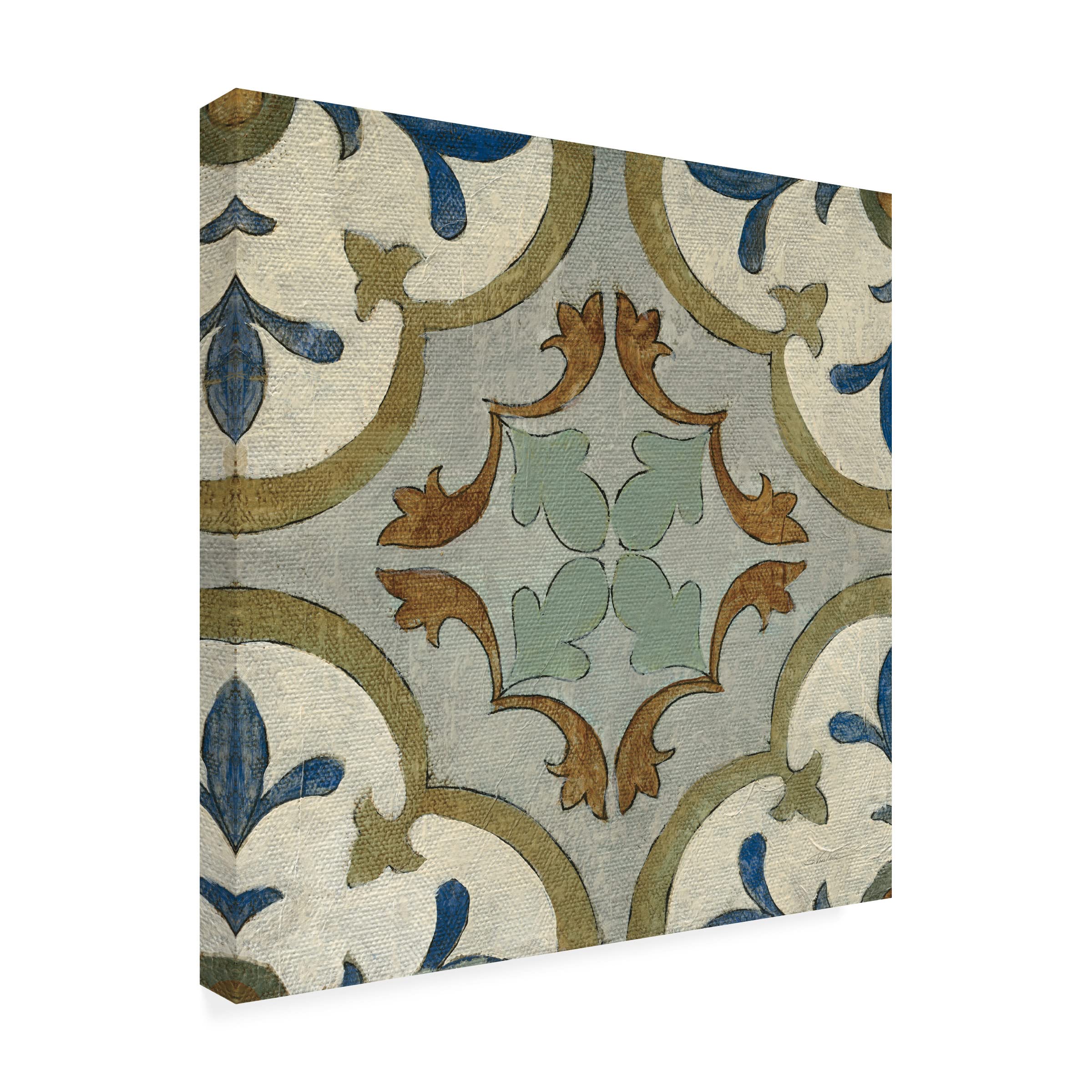 Silvia Vassileva 'Old World Tile VIII' Canvas Wall Art - 35x35 Inches Handmade Home Decor for Living Room, Bedroom & Office