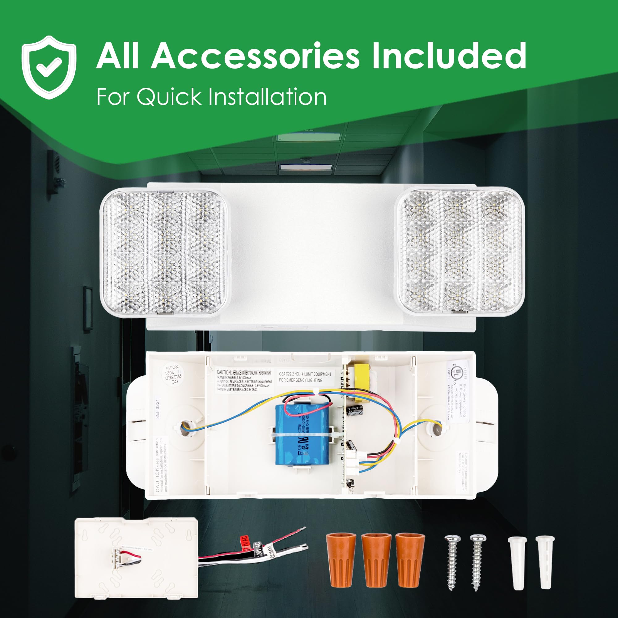 GRUENLICH LED Emergency Exit Light with Dual LED Heads & Backup Battery - UL 924 Certified, 120V/277V - 4 Pack for Commercial Buildings, Stairwells & Emergency Exits