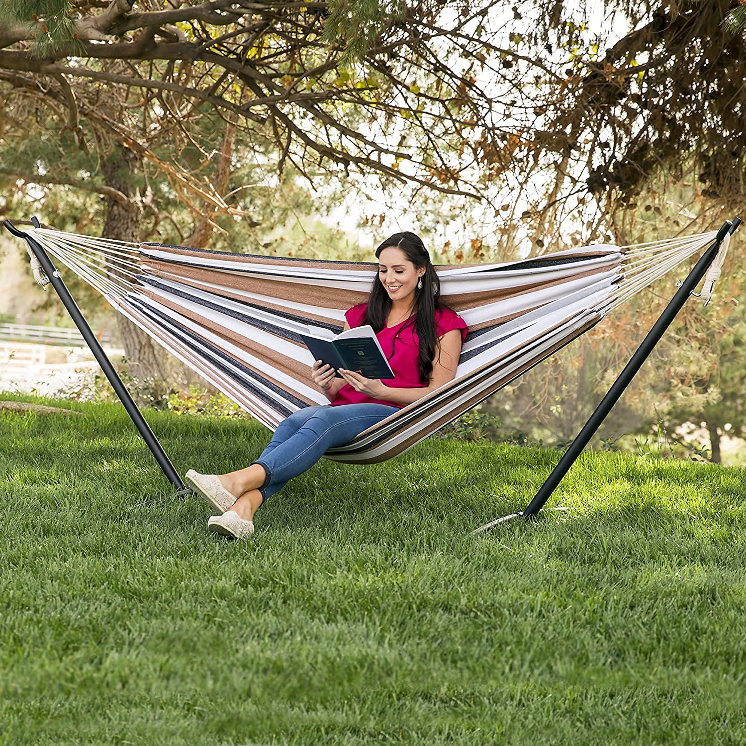 Heavy Duty 2 Person Hammock Stand - 550lbs Capacity, Weather Resistant Steel Frame with Portable Carrying Bag (Stand Only) - 144 x 48 x 45 Inches - Perfect for Backyard, Patio, Porch, Camping & Outdoor Relaxation
