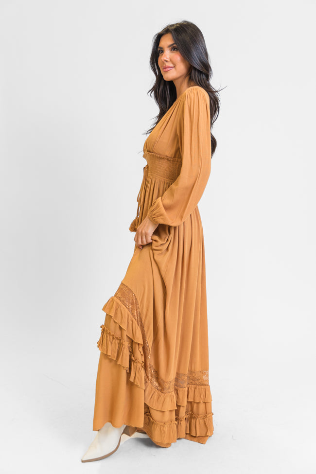 Lucky To Have You Camel Maxi Dress - Elegant Long Flowy Boho Dress for Women | Perfect for Beach Vacations, Summer Parties & Casual Outings