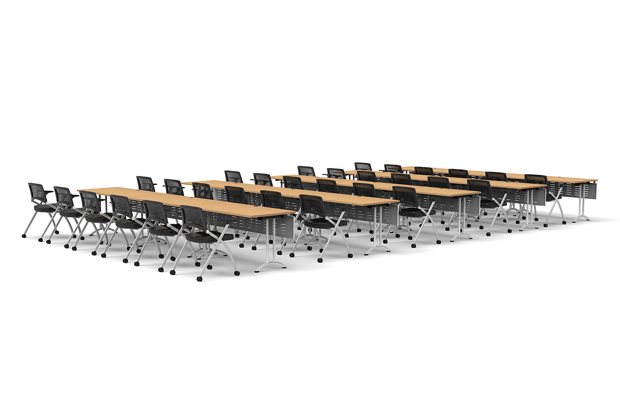 30-Person Folding Conference Table Set with 60 Beech Chairs & Modesty Panels - Connectable Training Tables for Classrooms, Seminars & Meetings - Space-Saving Nesting Design for Compact Storage - Ideal for Corporate Events, School Classrooms & Conference Rooms