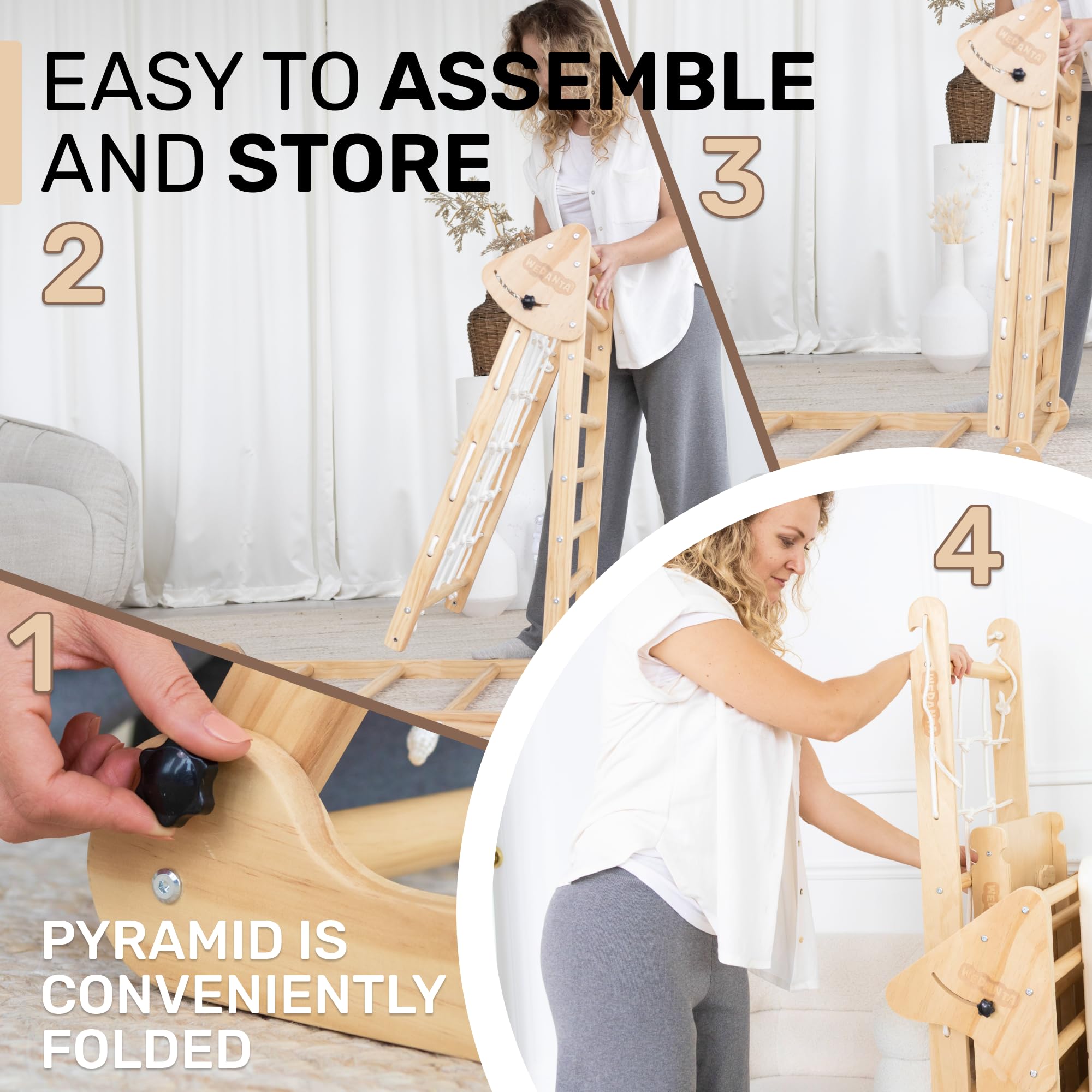 4-in-1 Wooden Climbing Set for Toddlers - Triangle Climber with Ramp & Slide - Indoor/Outdoor Baby Climbing Toys - Montessori Play Equipment for Kids Ages 1-5 - Perfect for Home Playrooms, Daycares & Backyard Adventures