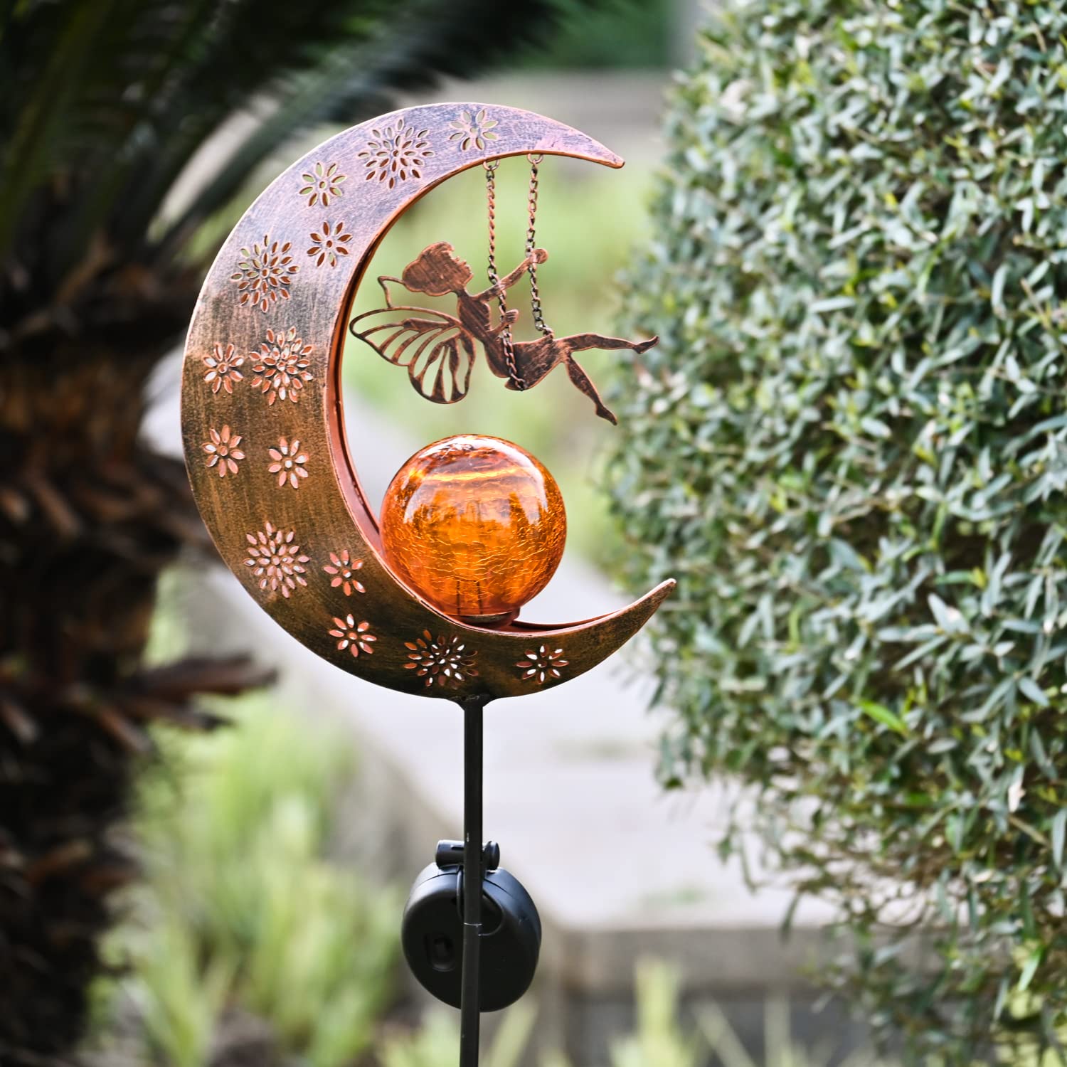 2 Pack Solar Moon Garden Lights - Crackle Glass Ball Metal Stake Lights for Yard, Lawn, Patio Decor | Outdoor Solar Powered Landscape Lighting for Garden, Pathway, Walkway Decoration