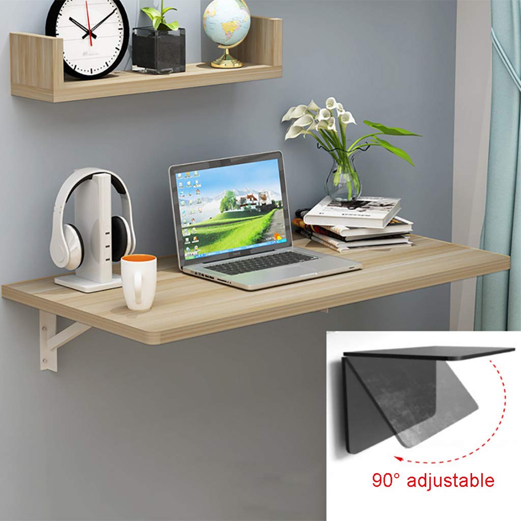 Wall Mounted Floating Folding Table - Drop Leaf Dining Table | Space-Saving Small Particleboard Desk for Office, Home & Kitchen (60cm-120cm Adjustable) in Light Walnut/Black/White/White Maple/Teak | Perfect for Small Apartments, Breakfast Nooks & Home Offices
