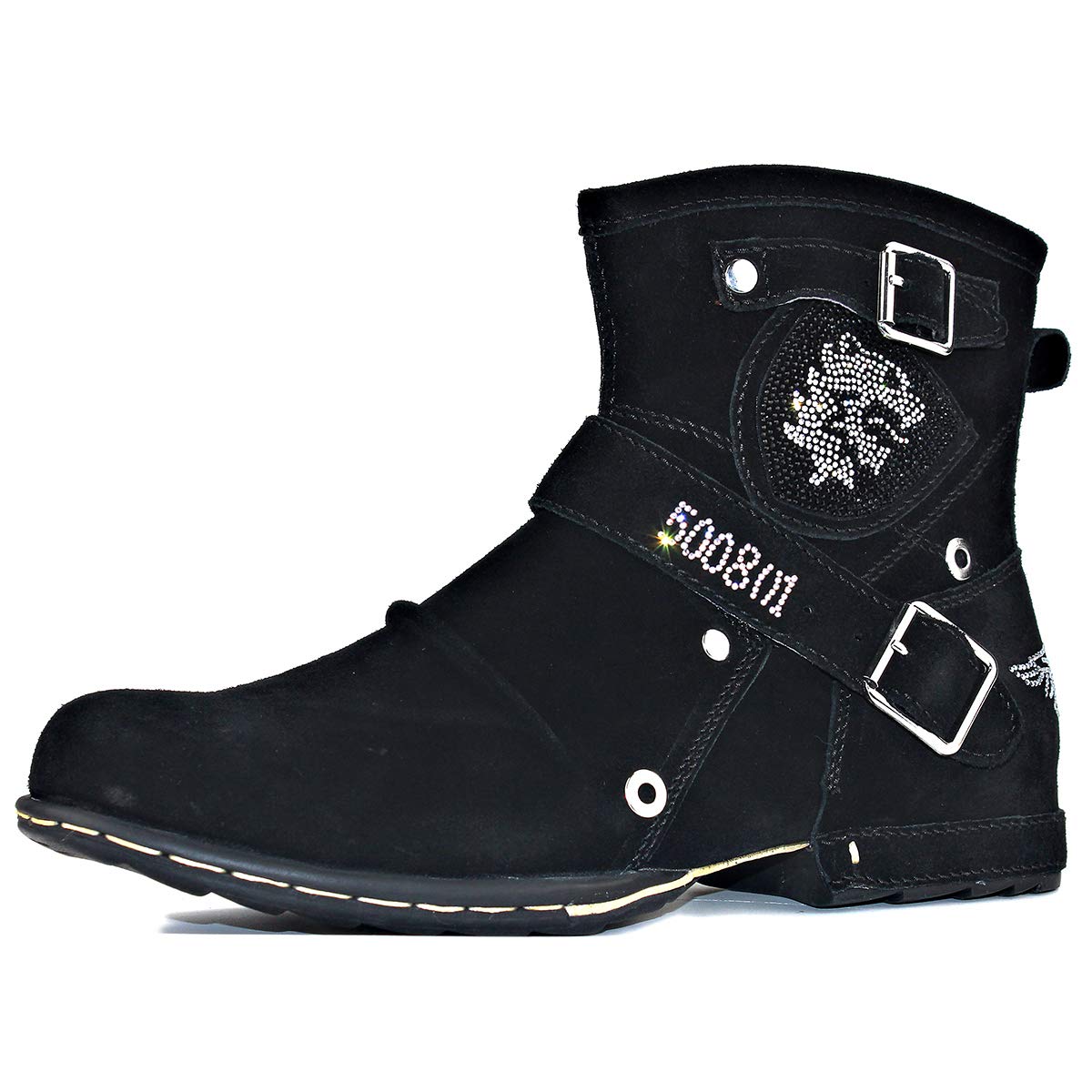 OSSTONE Men's Fashion Leather Moto Boots with Zipper - Casual Chukka Boots OS-5008-1-S-D | Perfect for Motorcycle Riding, Outdoor Adventures & Street Style