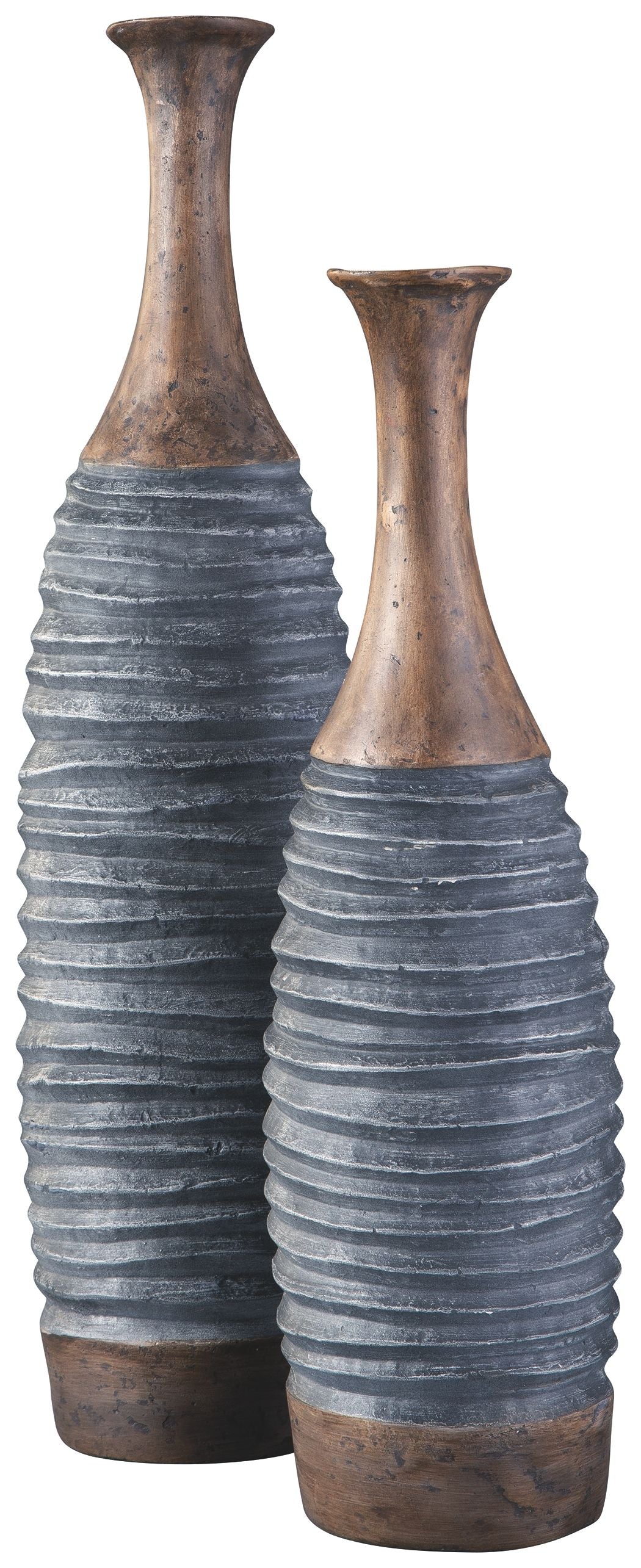 Antique Gray & Brown Ceramic Vase Set of 2 - Farmhouse Home Decor for Living Room, Dining Table, or Wedding Centerpiece