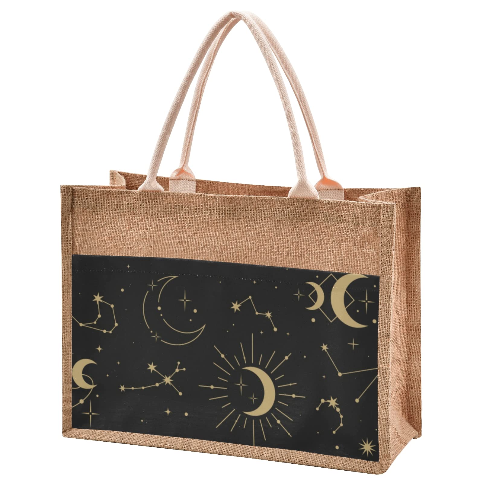 Magic Astrology Jute Tote Bag for Women - Large Capacity Eco-Friendly Handbag, Grocery Bag in 4 Sizes | Perfect for Shopping, Beach, Work & Daily Use
