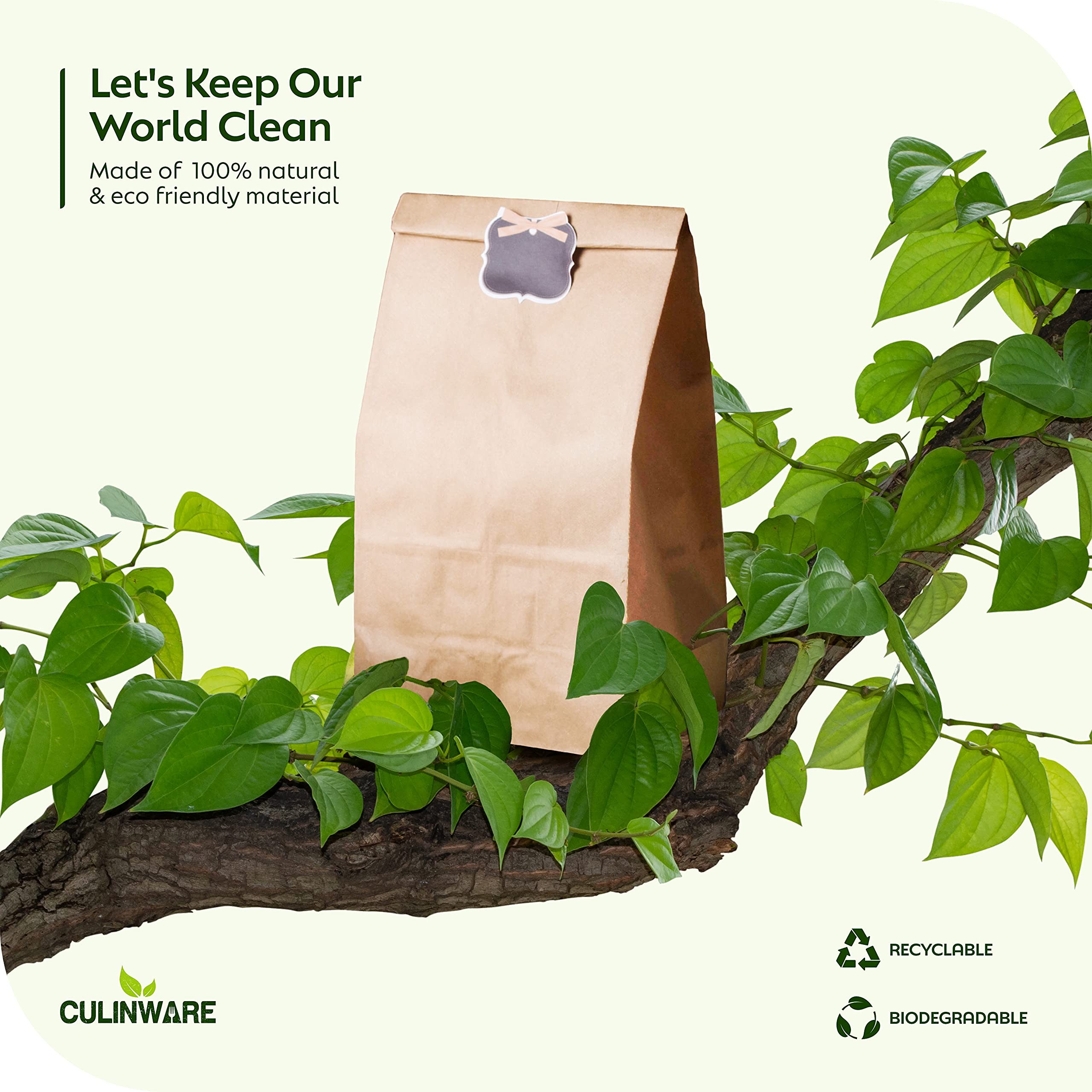 Durable Kraft Paper Bags 5 Lb - Eco-Friendly Brown Lunch Bags for Snacks, Sandwiches, Pastries, Popcorn & Groceries - Bulk 5.25 x 3.25 x 10.75 Inch Food Safe Bags (500 Count) - Perfect for School Lunches, Party Favors & Takeout Packaging