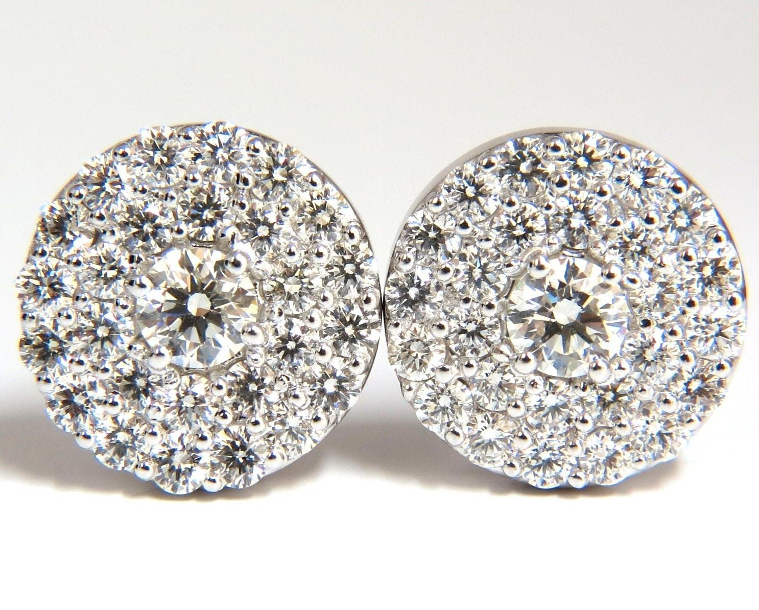 GIA Certified 4.60ct Matching Diamond Cluster Circular Earrings with Omega Back - Perfect for Weddings, Anniversaries & Special Occasions