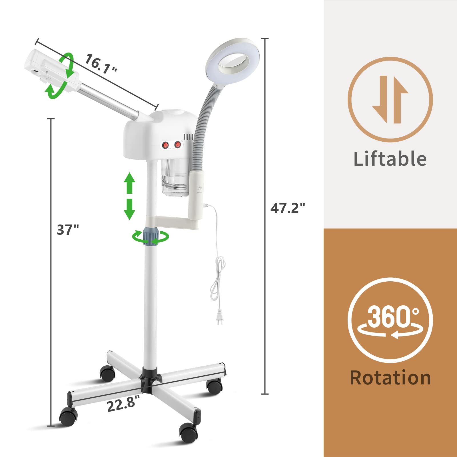 BELANITAS Professional 2-in-1 Facial Steamer with Magnifying Lamp | Home Spa & Esthetician Quality Facial Steamer for Deep Cleansing & Skin Care | Perfect for At-Home Beauty Treatments & Salon Professionals