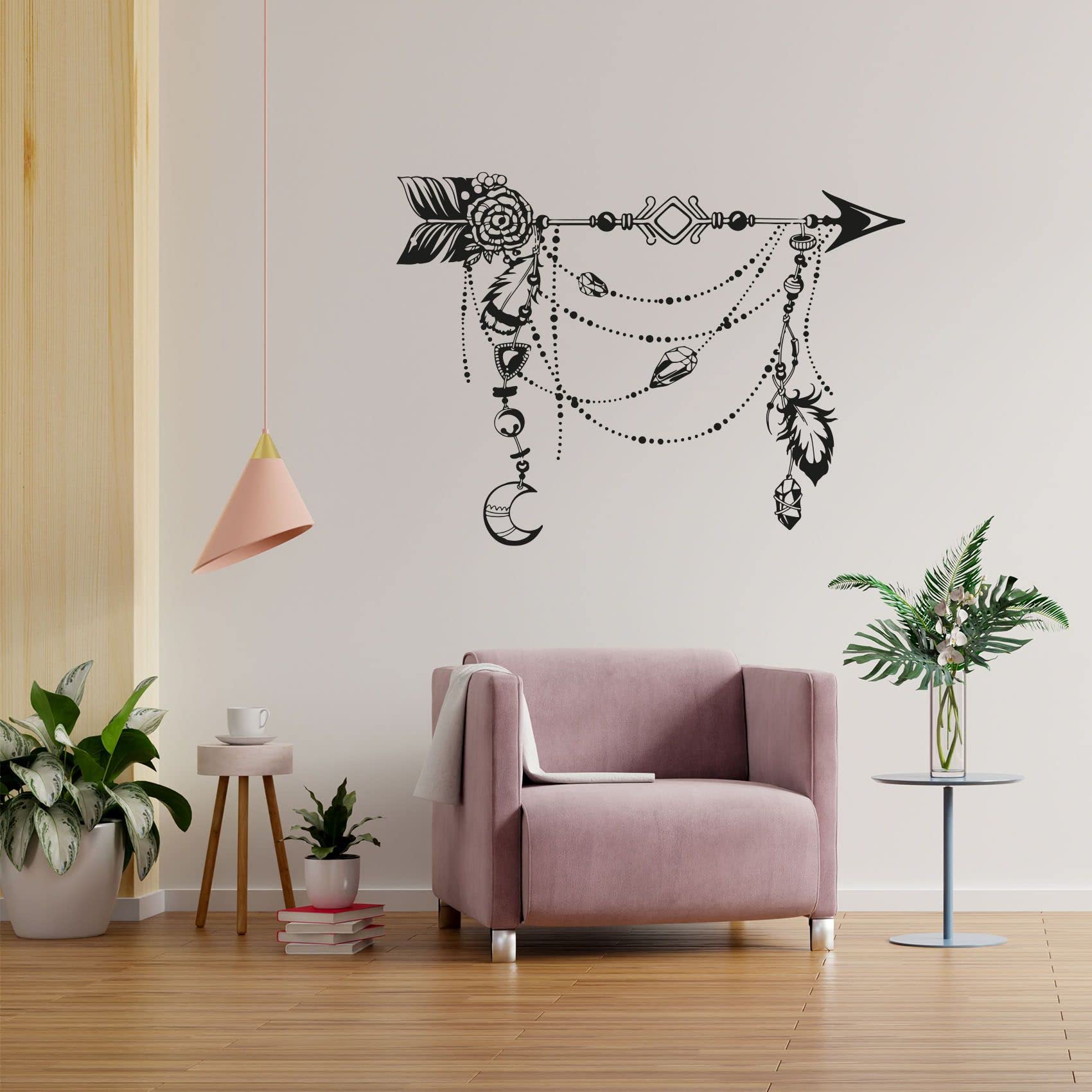 Bohemian Arrow Feather Moon Wall Decal - Modern Boho Abstract Vinyl Sticker Art for Kids Room, Nursery, Bedroom Decor (30x40 inch) | Perfect for Girls & Boys Bedrooms, Playrooms, and Home Accent Walls