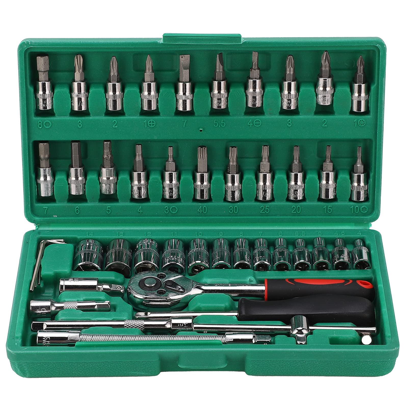 Hilitand 46Pcs Socket Bit Set - Carbon Steel Wrench Tool Kit with Storage Box for Car Repair & Home Improvement | Universal DIY Hand Tool for Mechanics & Auto Enthusiasts