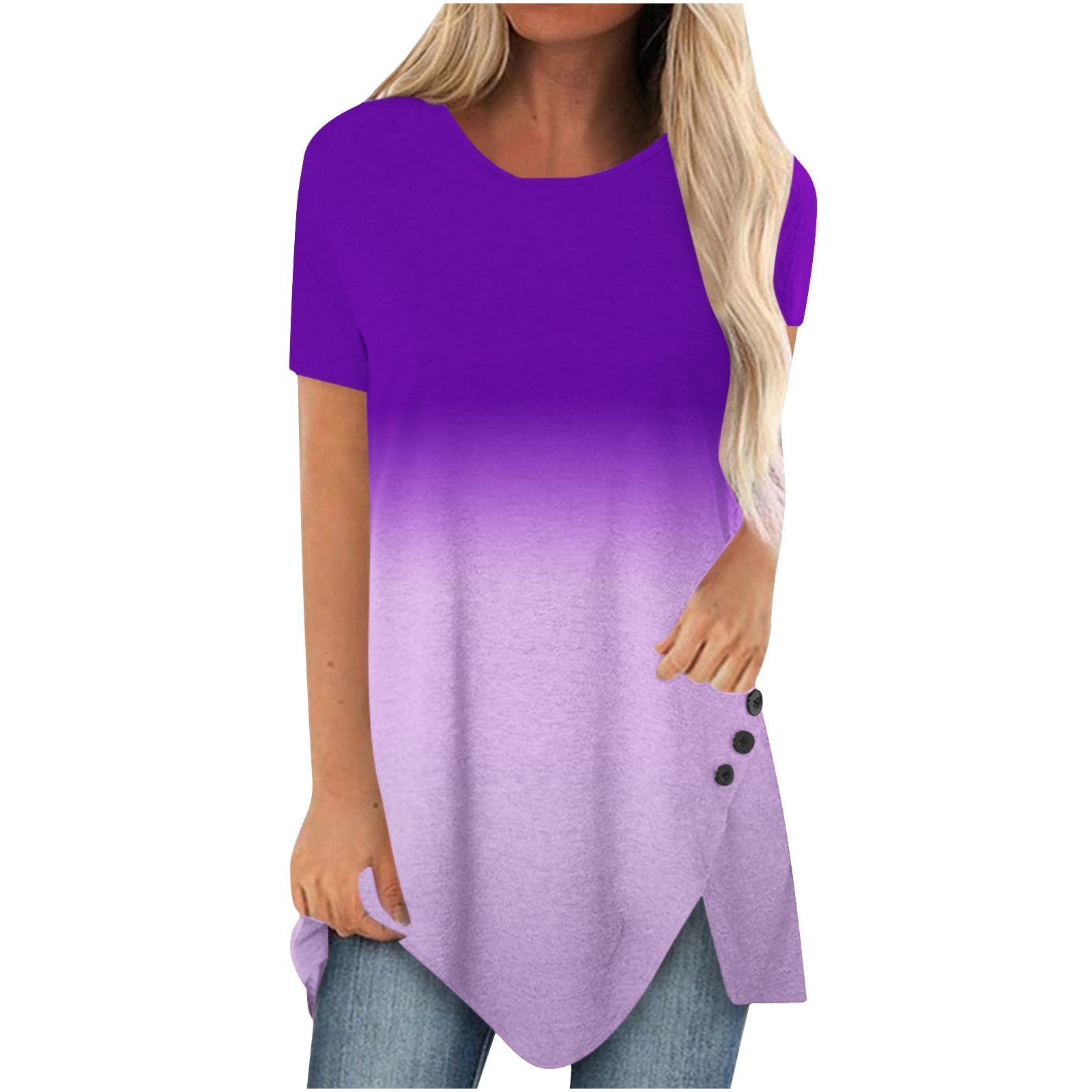 Stylish Plus Size Women's Blouses & Tops - Printed Button Down Round Neck Short Sleeve T-Shirt for Casual & Dressy Occasions | Perfect for Office Wear, Date Nights & Summer Outfits