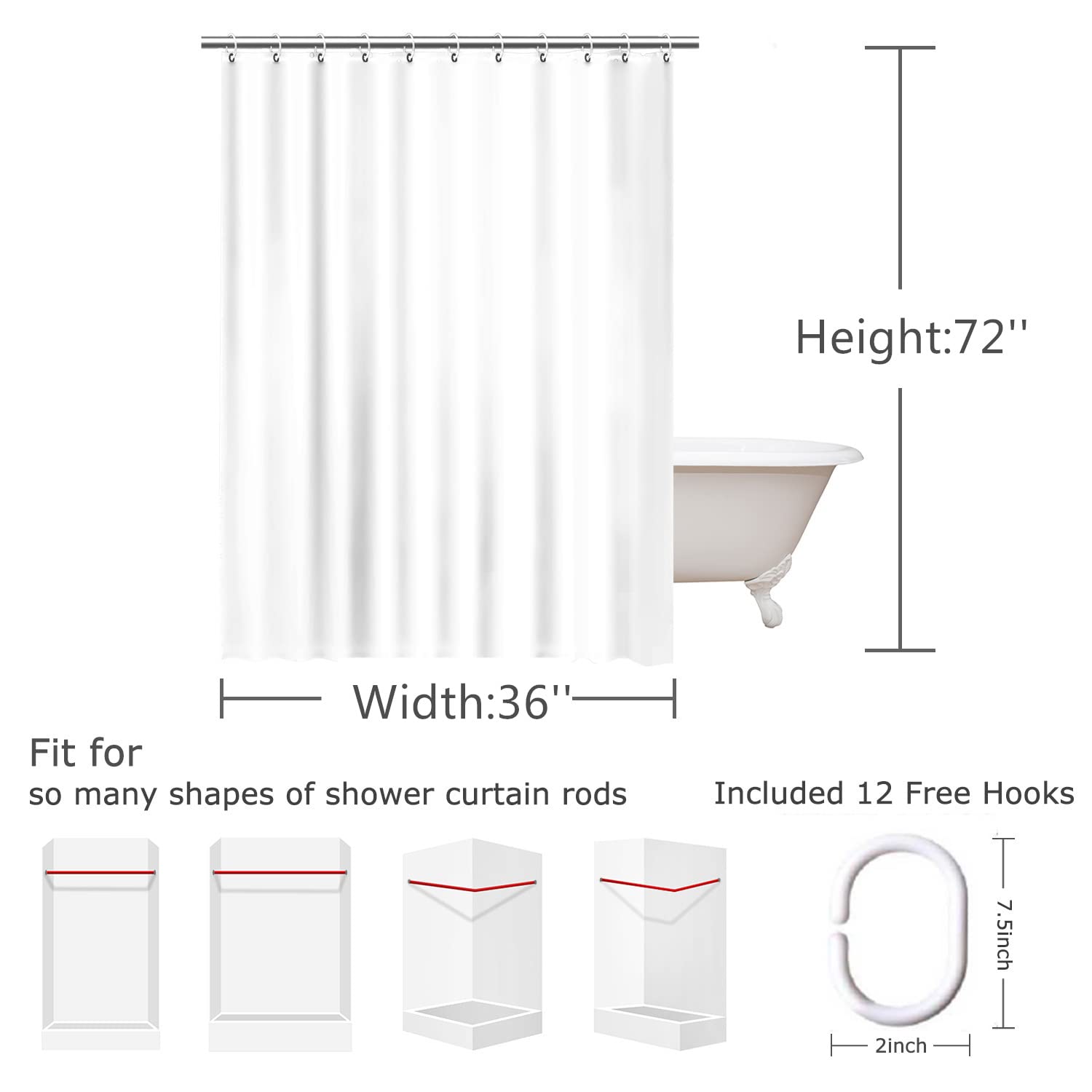 RosieLily Small Shower Curtain 36x72 Inches - Rustic Farmhouse Barn Door Design for Narrow Showers, RV Bathrooms & Half Stall - Includes 10 Hooks (Perfect for Tiny Homes, Campers & Small Bathrooms)
