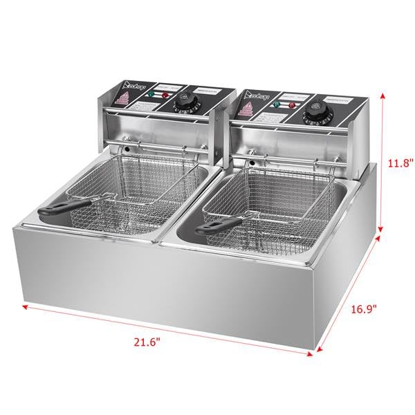 5000W Electric Deep Fryer with Removable Basket - Dual Tank 12.7QT/12L Oil Fryer for Home Kitchen (110V) | Perfect for Frying Chicken, Fish, French Fries & More | Commercial-Grade Restaurant Quality