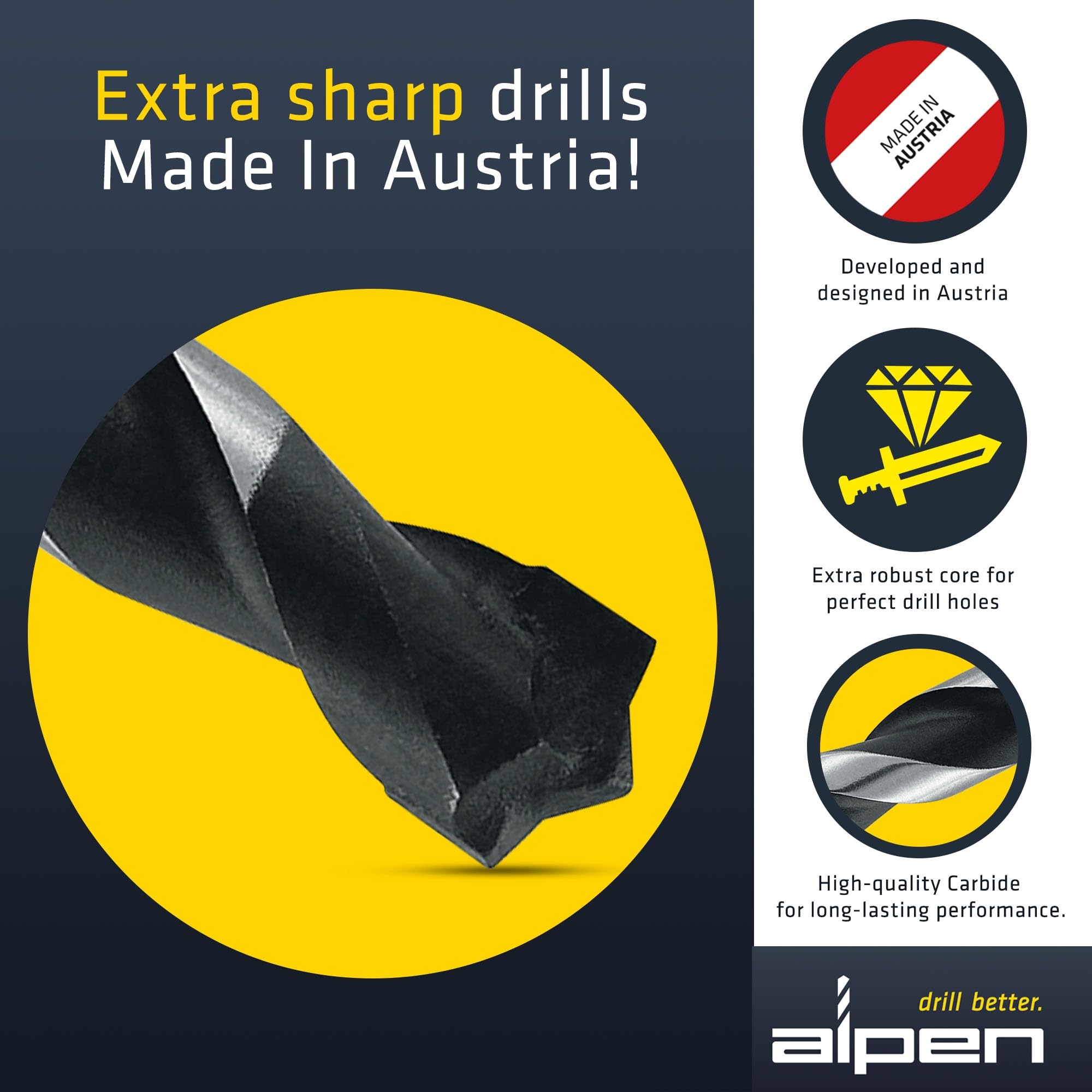Alpen 5-Piece Concrete Drill Bit Set - PGM Certified Hammer Drill Bits for Precise Dowel Holes in Concrete, Stone & Marble - Durable Masonry Drill Bits for Construction & Home DIY Projects