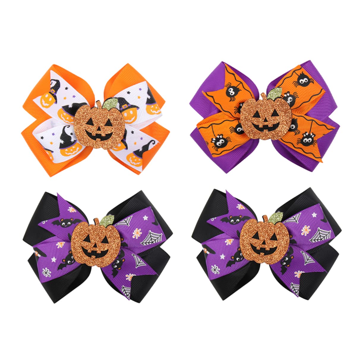 Beavorty Halloween Hair Bows - 4pcs Witch Hair Clips with Bat & Pumpkin Design for Women & Girls - Perfect for Costume Parties, Cosplay, and Spooky Celebrations