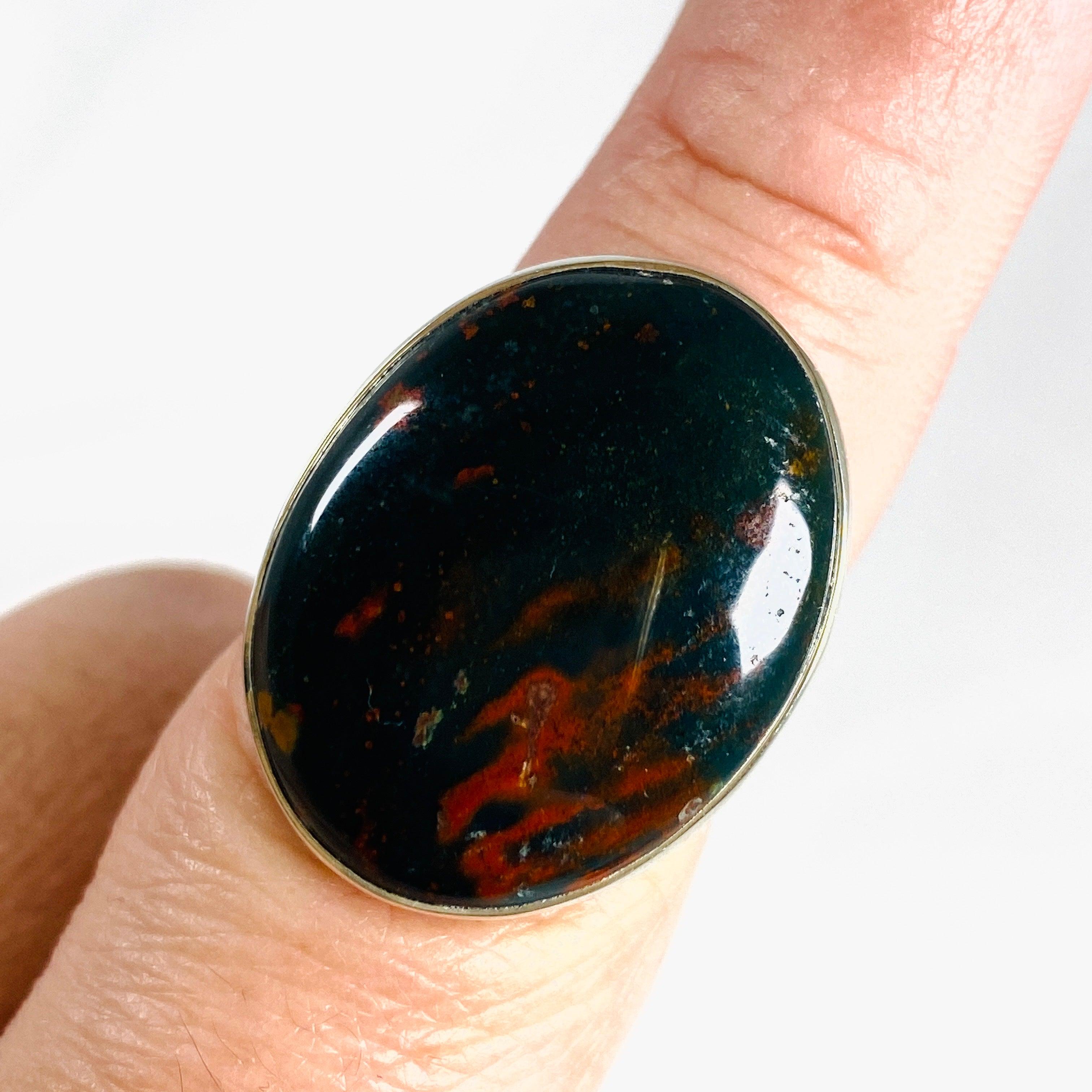 Bloodstone Oval Ring Size 8 KRGJ3075 - Healing Crystal Jewelry for Women, Natural Gemstone Statement Ring - Perfect for Meditation, Energy Work & Spiritual Gifts