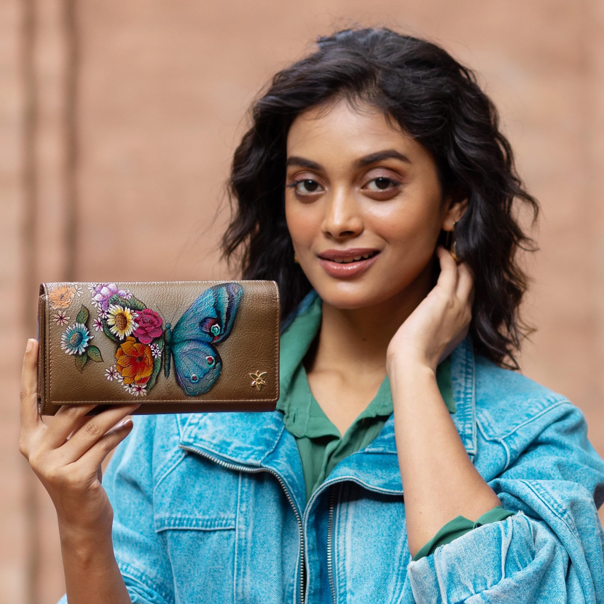 Anuschka Women's Original Hand-Painted Genuine Leather RFID Blocking Wallet - Stylish 3-Fold Design for Travel, Shopping & Everyday Use