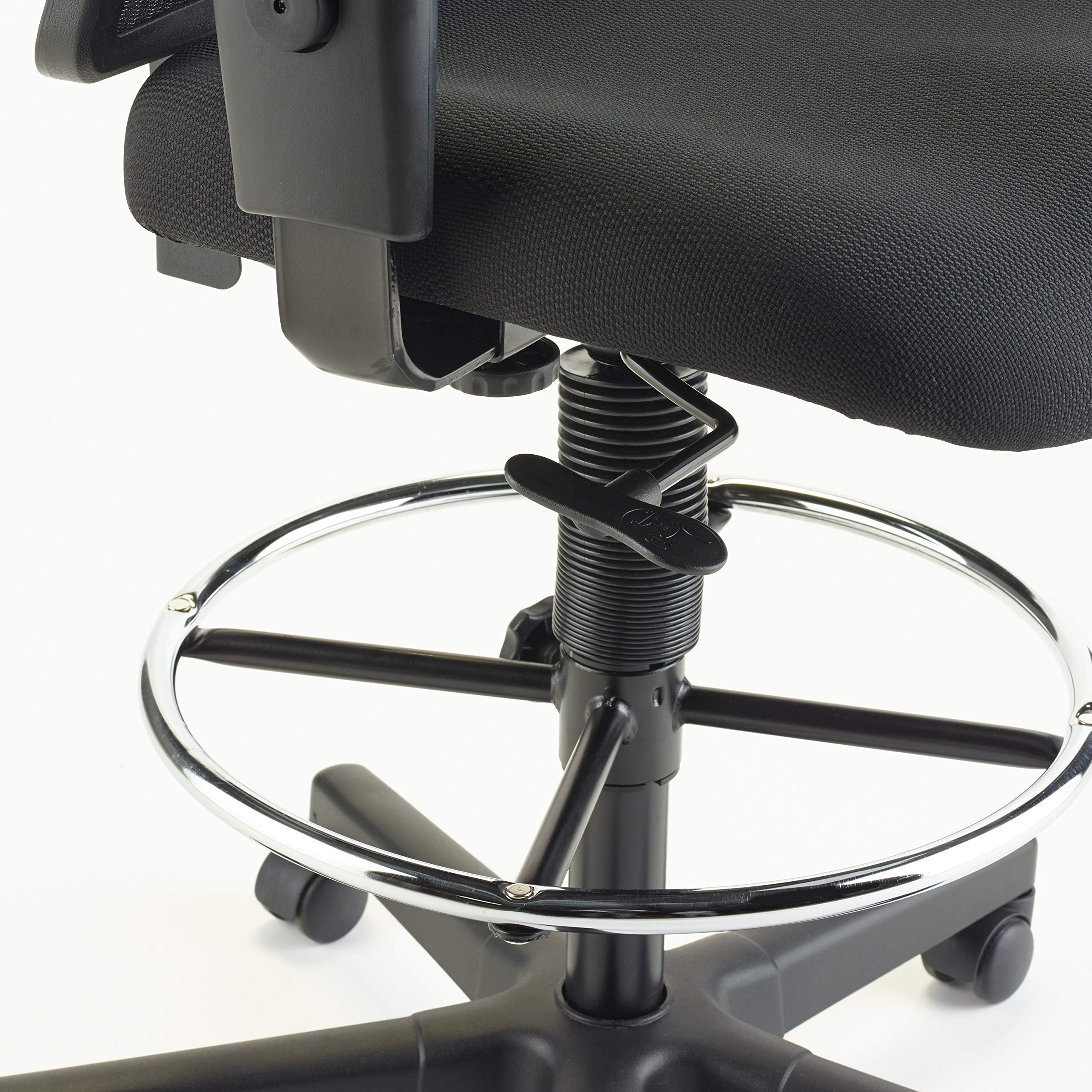 Lorell Mid-Back Ratchet Stool with Foot Ring - Ergonomic Mesh Back & Fabric Seat, Adjustable Office Chair, Black - Perfect for Home Office, Workstation, and Computer Desk Use