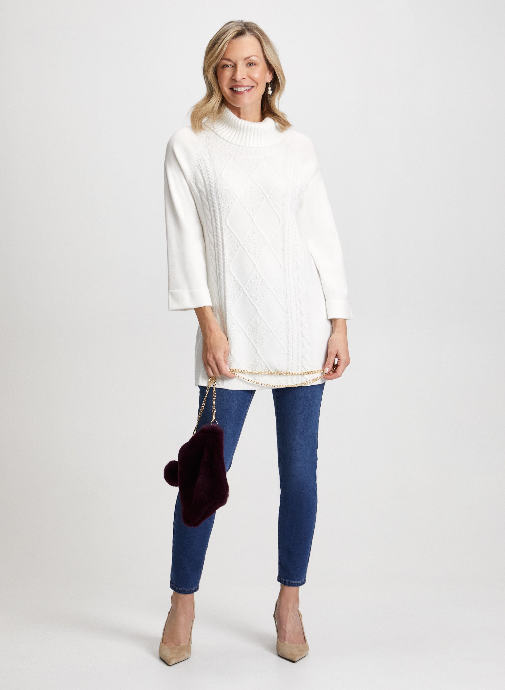 Embellished Tunic Top & Slim Leg Jeans for Women - Stylish Casual Outfit for Work, Date Night & Everyday Wear