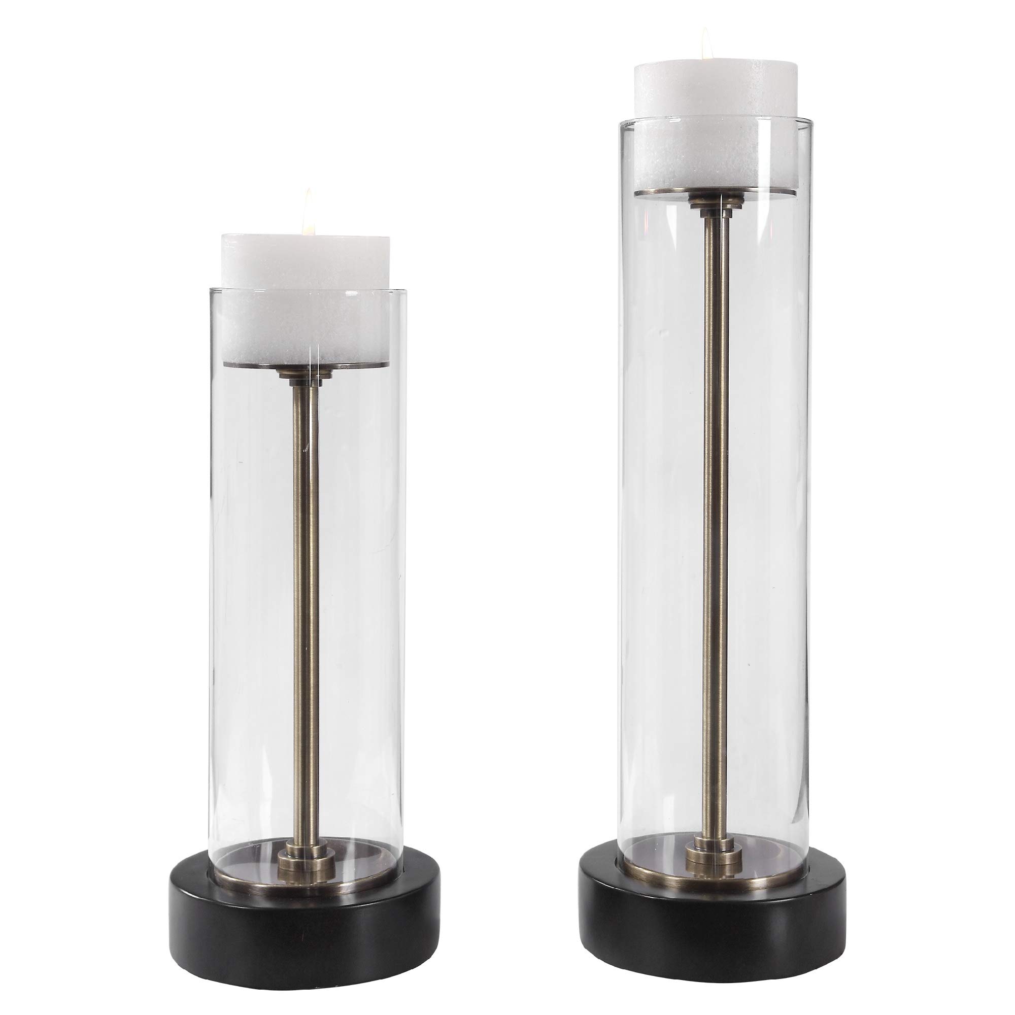 Modern Glass Pillar Candle Holders 20 Inch Set of 2 - Black Contemporary Home Decor for Dining Table, Wedding Centerpieces & Living Room Ambiance