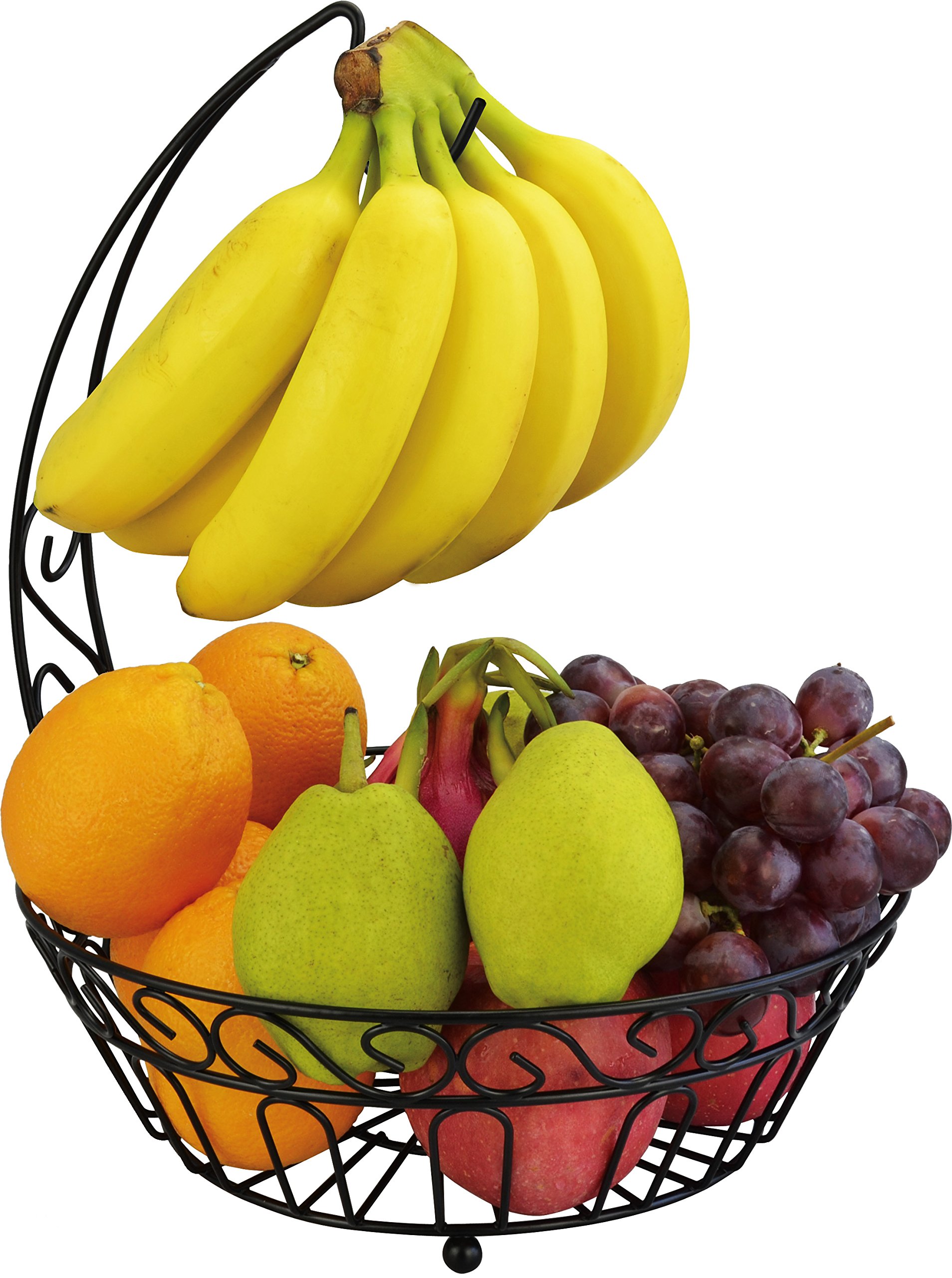 Premium Countertop Fruit Basket Stand with Detachable Banana Hanger - Rustproof Metal Wire Organizer for Kitchen, Dining Room & Pantry - Perfect for Storing Apples, Oranges & Bananas