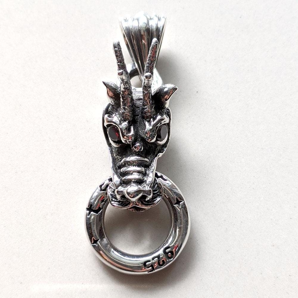 Red Garnet Dragon Head Sterling Silver Pendant Necklace – Perfect for Gothic Jewelry Lovers & Fantasy Costume Accessories
