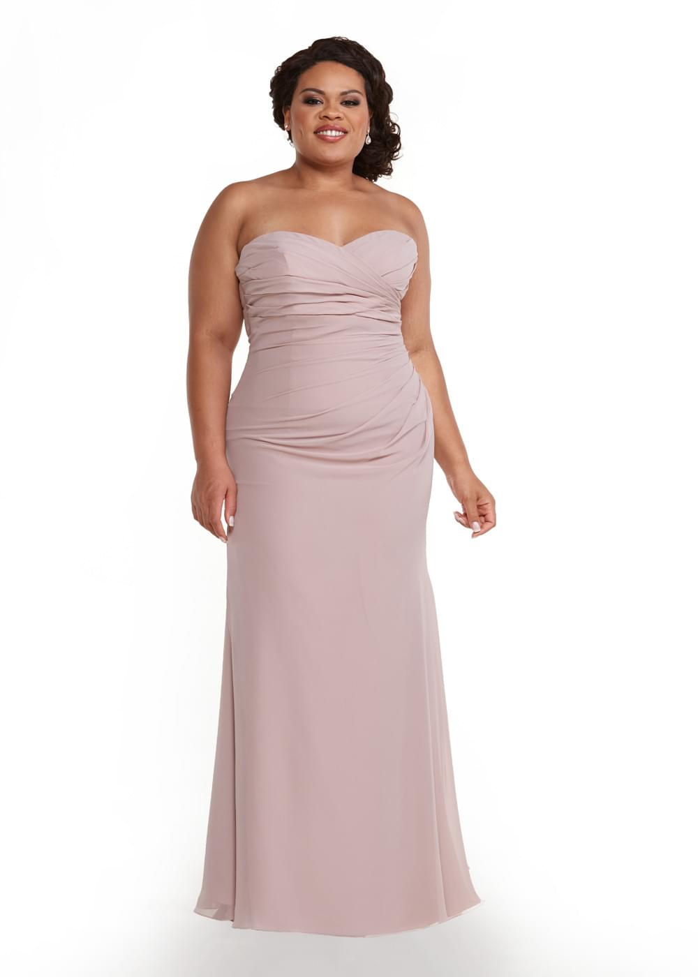 Elegant Strapless Ruched Bodice Lace Back Sheath Chiffon Bridesmaid Dress - Perfect for Weddings, Formal Events & Special Occasions