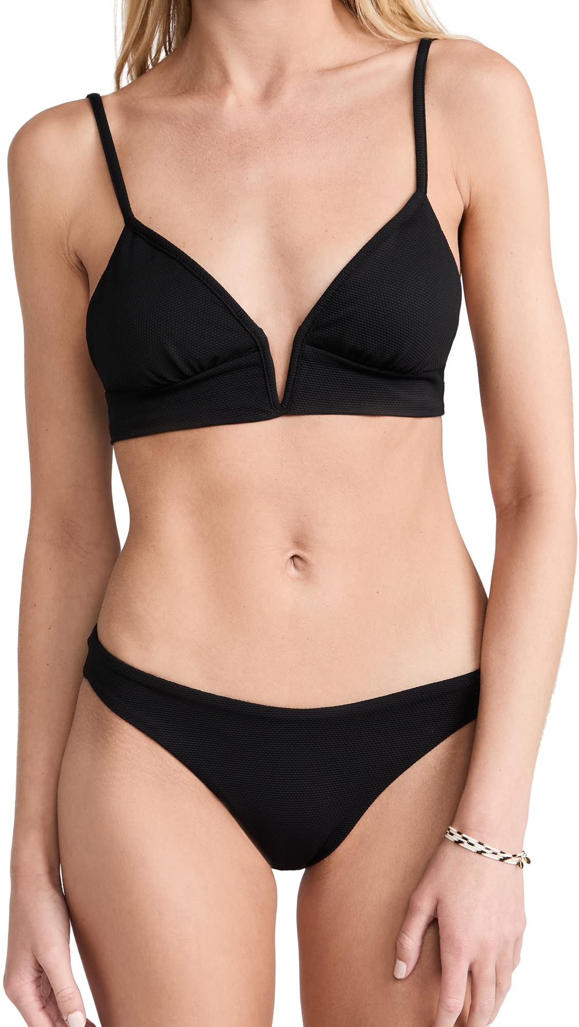 Maaji Women's Black Orchid Parade Long Line Triangle Bikini Top with Removable Soft Cups - Comfortable Swimwear for Beach, Pool & Vacation