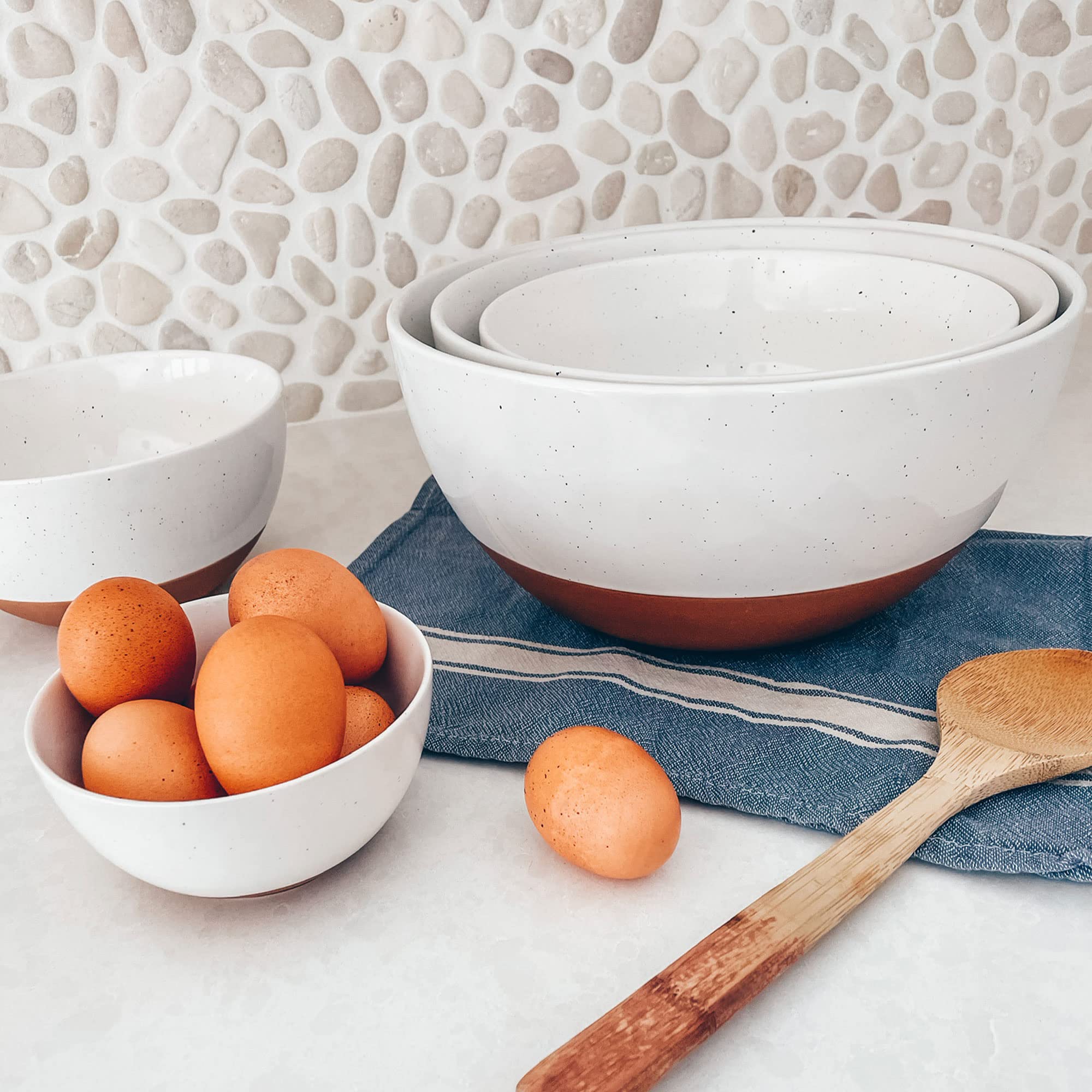 Mora Ceramic Mixing Bowls Set of 2 - Large 5.5 Qt & 3.6 Qt Nesting Bowls for Cooking, Baking, Serving, Salad, Popcorn - Microwave, Oven & Dishwasher Safe Stoneware - Perfect for Meal Prep, Entertaining & Family Dinners - White