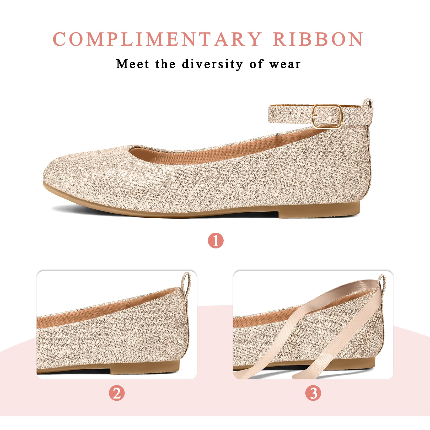 K KomForme Girls' Ballet Flats with Ankle Strap - Comfortable Dress Shoes for Toddler, Little Kid & Big Kid - Perfect for Dance Class, Weddings & Special Occasions