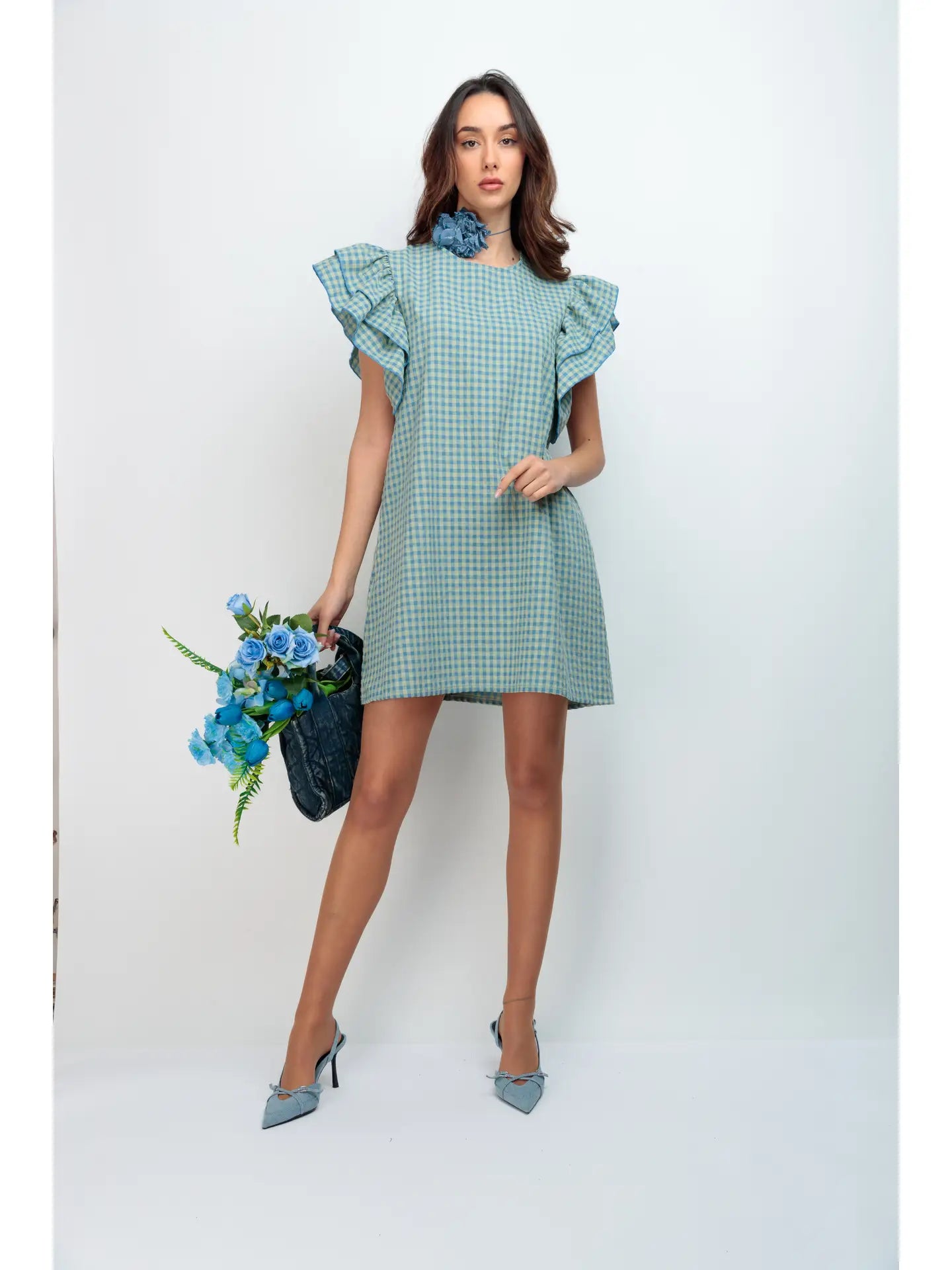Keira Blue Vichy Robe - Stylish and Comfortable Women's Dress for Casual Wear, Loungewear, and Summer Outings