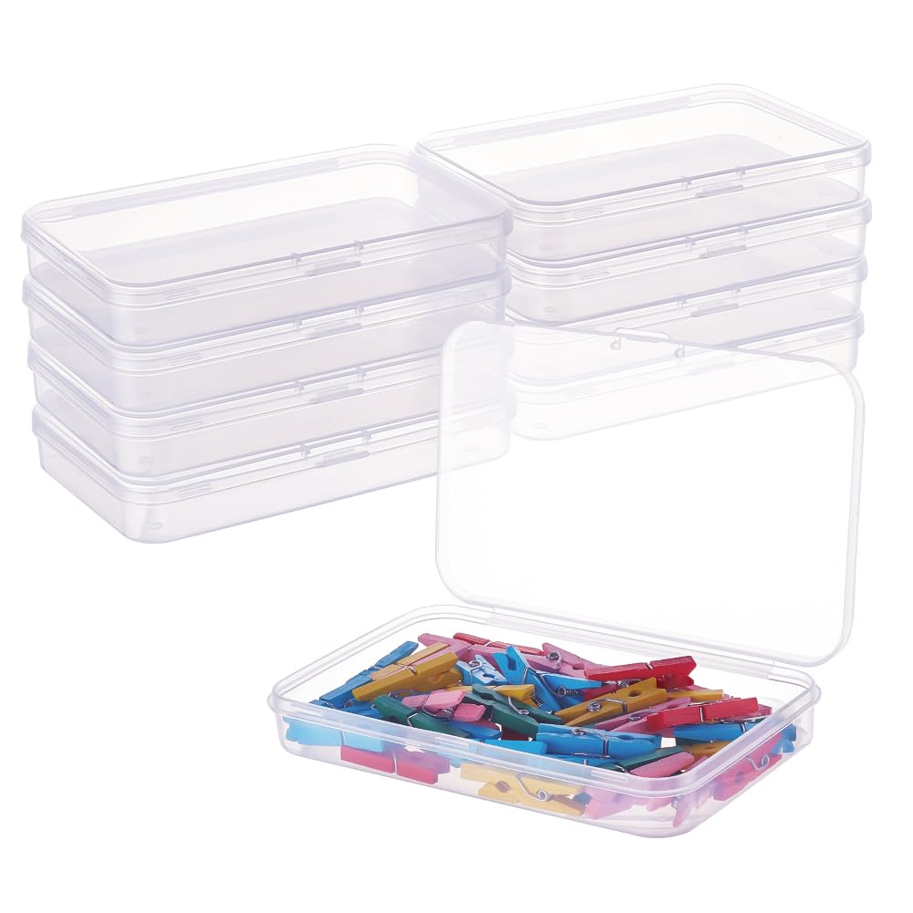 BENECREAT 10-Pack Clear Plastic Storage Boxes - 5x3.3x0.8 Inch Large Rectangle Bead Organizer Containers with Lids for Craft Supplies, Jewelry Making, Card Storage & Small Accessories - Perfect for DIY Projects, Office Organization & Home Craft Rooms
