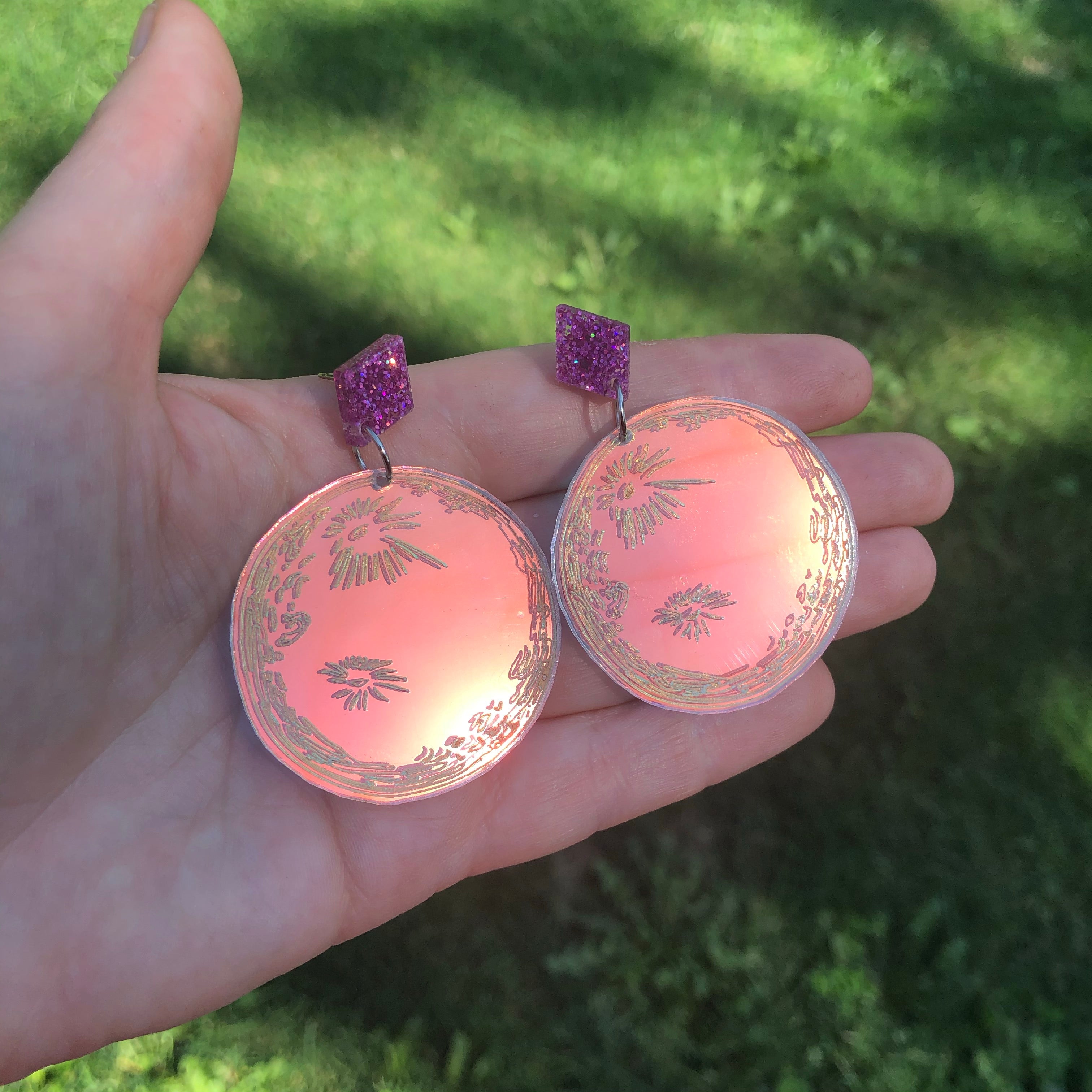 Full Moon Iridescent Dangle Earrings for Women - Shimmering Holographic Statement Jewelry - Perfect for Parties, Weddings & Night Out