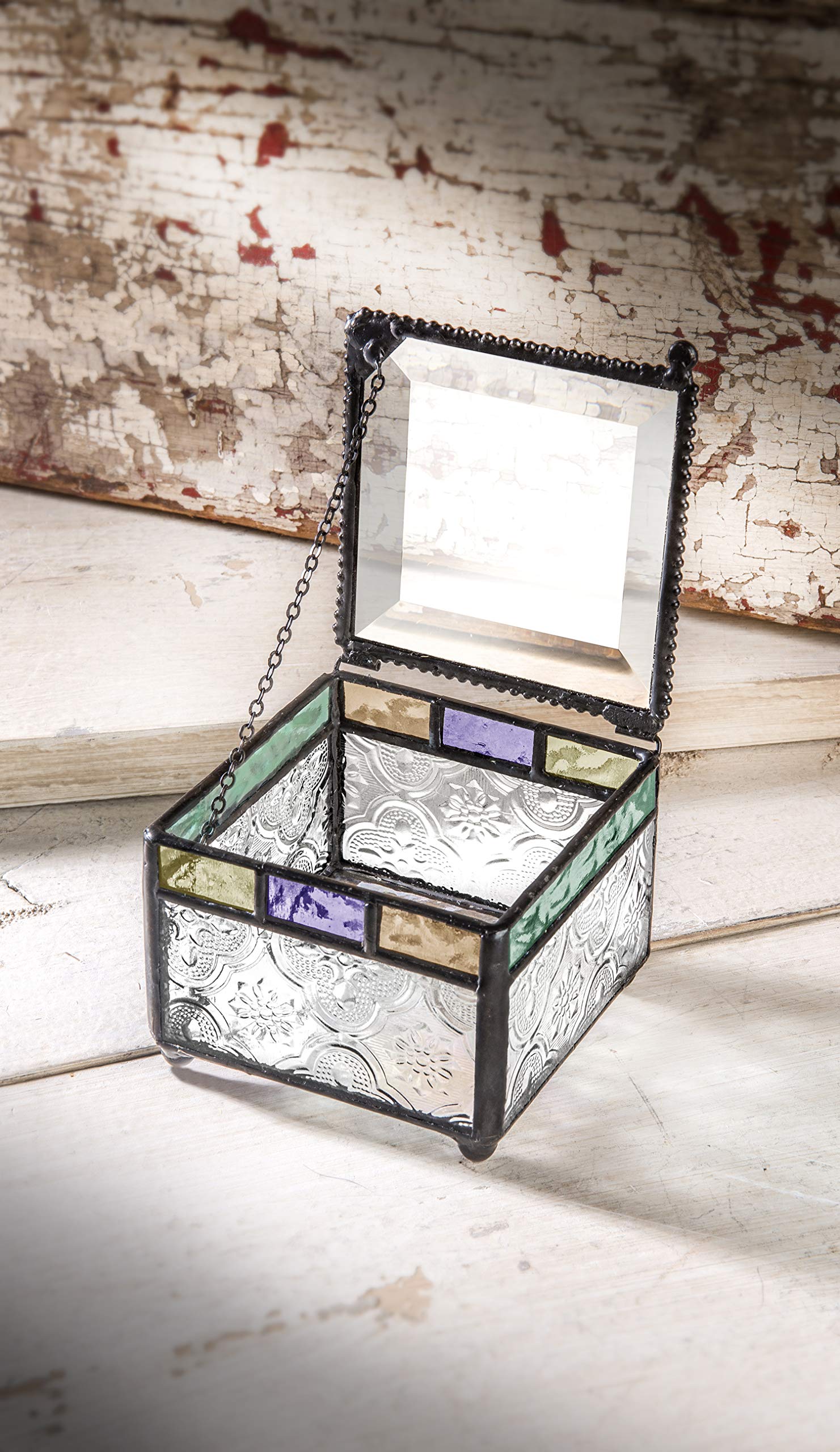 J Devlin Stained Glass Jewelry Dish - Handmade Trinket Box for Rings, Earrings & Keepsakes in Purple, Blue, Peach & Turquoise | Perfect for Vanity, Dresser & Gift Giving (Box 905)