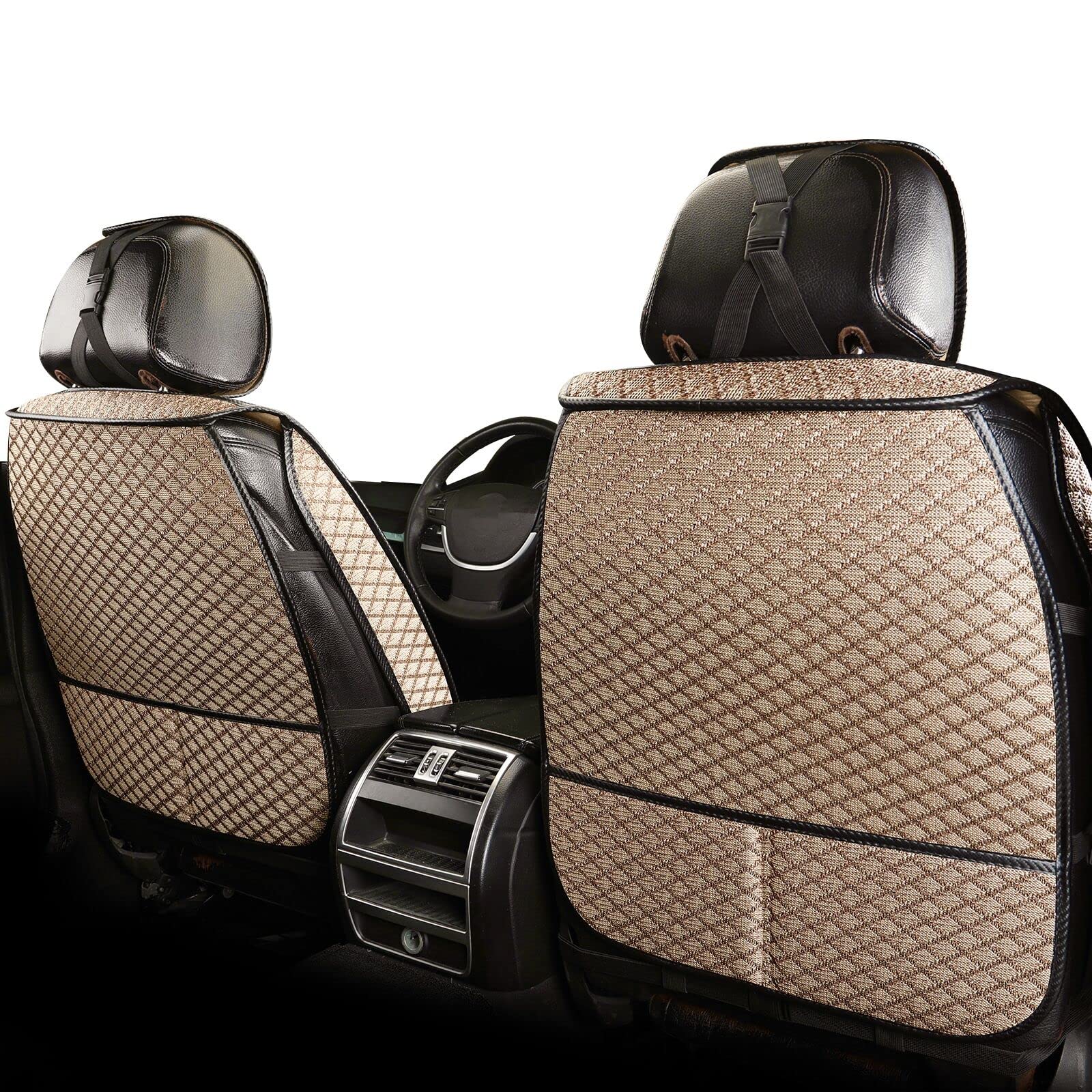 Breathable Luxury Car Seat Covers - Universal Front Seat Protectors for Sedan, SUV & Truck | All-Season Comfort | Perfect for Daily Commute, Road Trips & Family Travel (Beige, Front Pair)