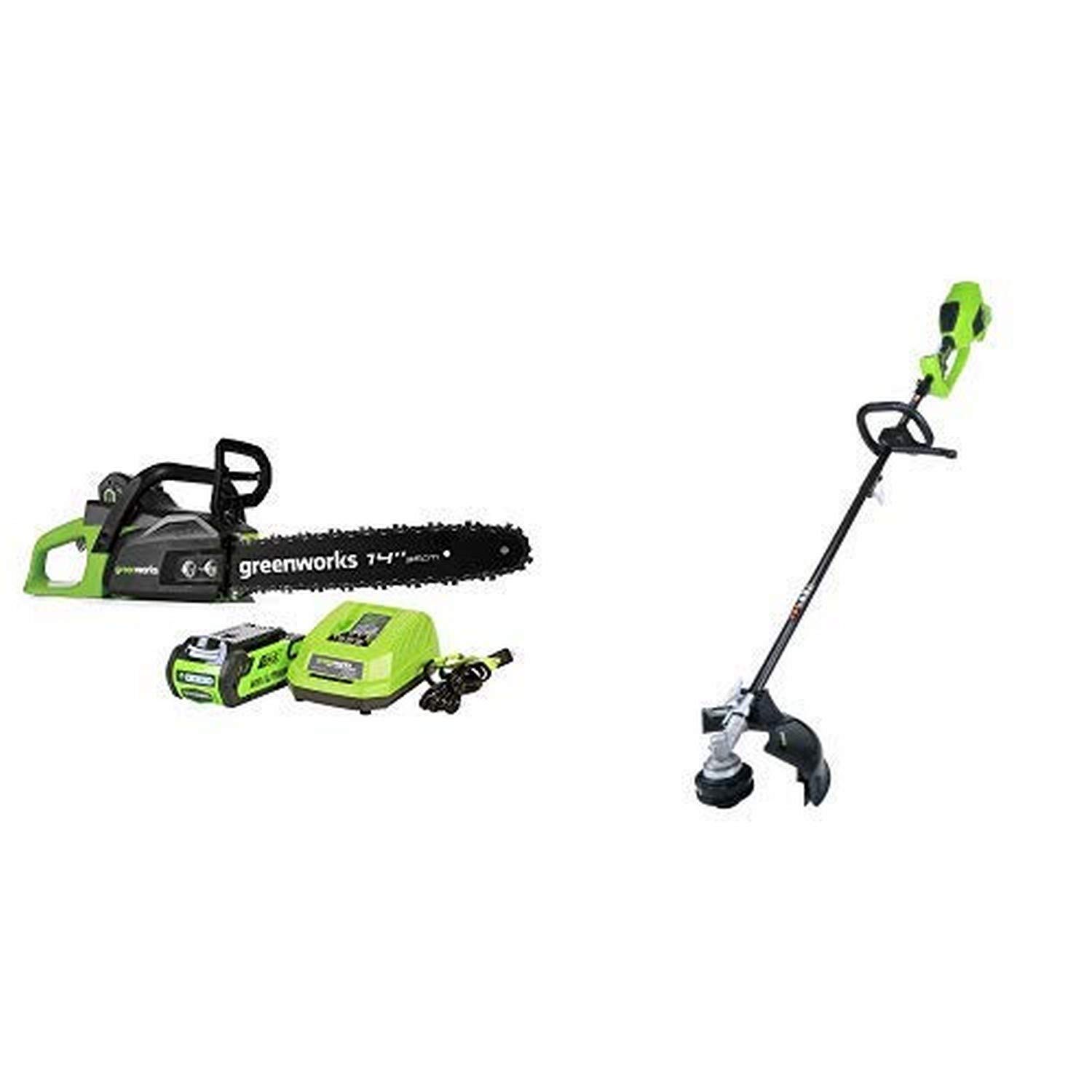 Greenworks 40V Cordless Chainsaw with 2.0AH Battery & String Trimmer Combo Kit - 14-Inch Chainsaw & Attachment Capable Trimmer - Perfect for Yard Work, Tree Trimming & Landscaping